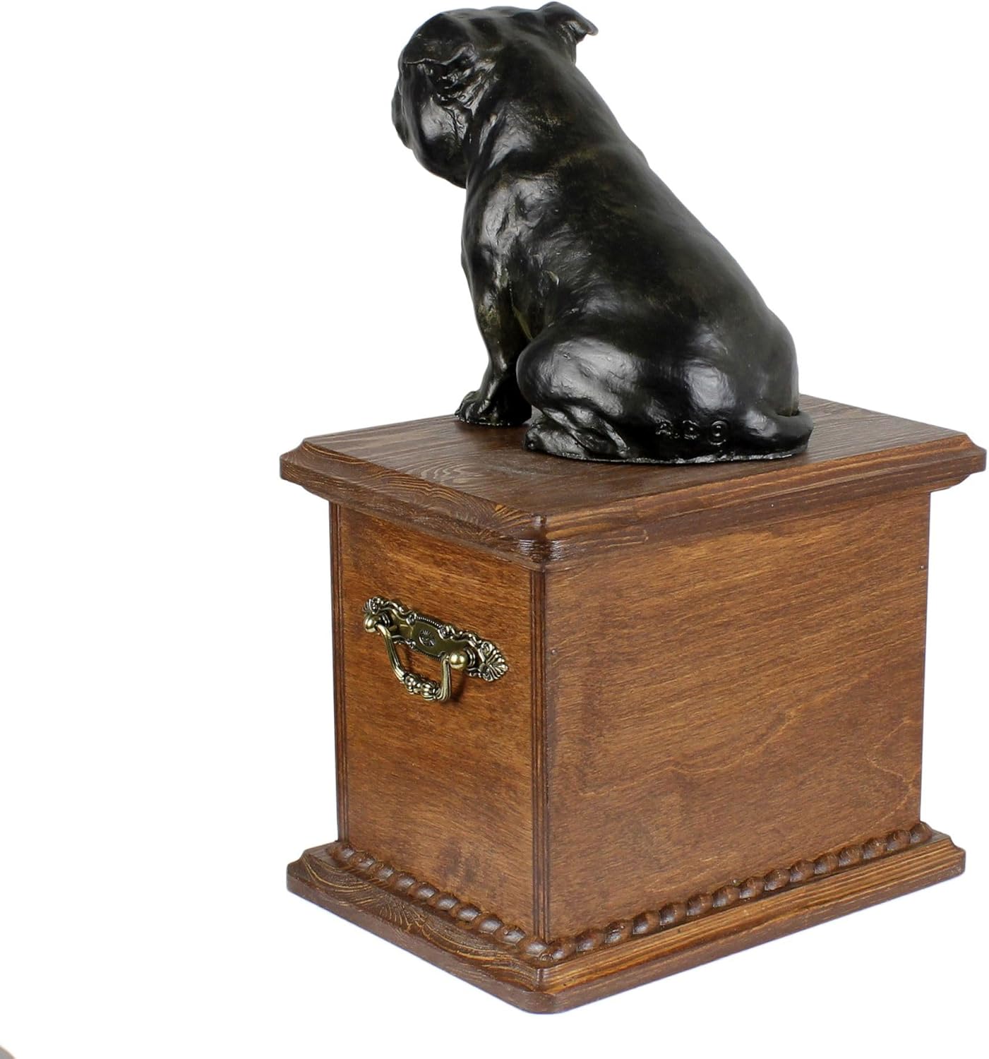 Art-Dog Urn for Dog Ashes - Handmade Memorial with Cold Cast Bronze Statue – Custom Pet Memorial Urn for Pet's Name, Dates, and Sculpture – 8.3x11.4x8.7” – Staffordshire Bull Terrier I