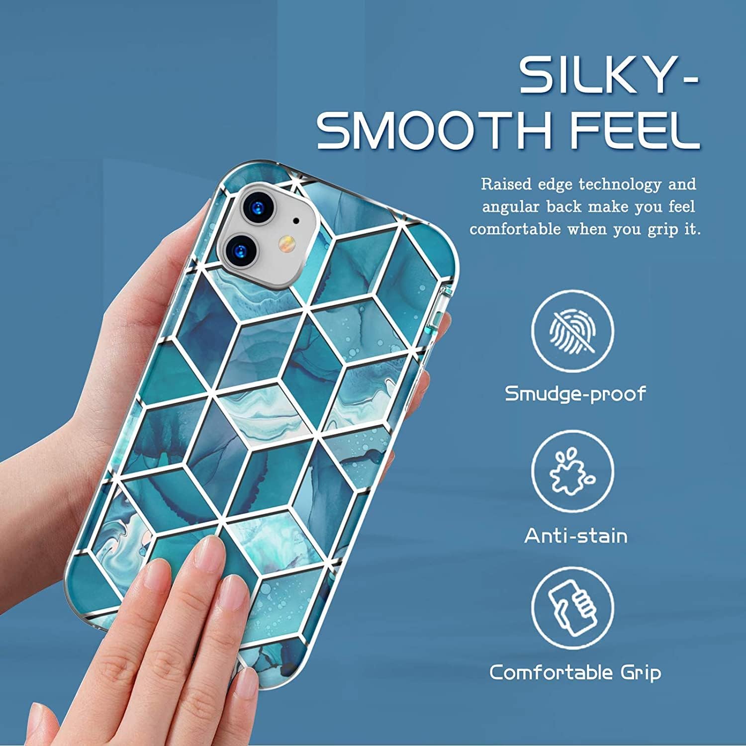 Hasaky Case for Apple iPhone 11 Case 6.1 Inch,Dual Layer Hybrid Bumper Clear Cute Navy Blue Marble Design Soft TPU+Hard Back Heavy Duty Anti-Scratch Shockproof Protective Phone Case - Blue/Marble.