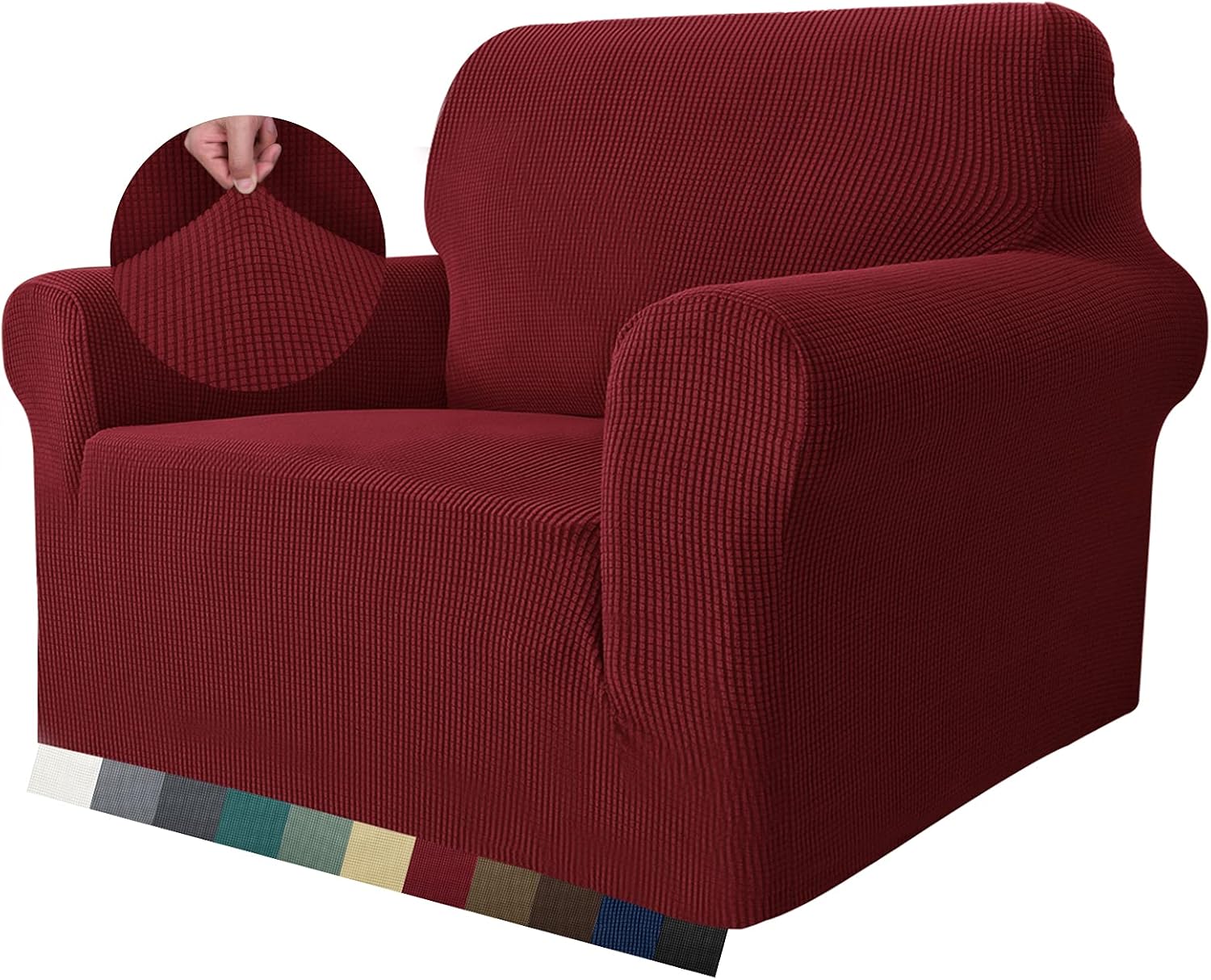 MAXIJIN Super Stretch Chair Covers for Living Room 1-Piece Universal Chair Slipcover with Arms Jacquard Spandex Chair Protector Dogs Pet Friendly Sofa Couch Armchair Cover (1 Seater