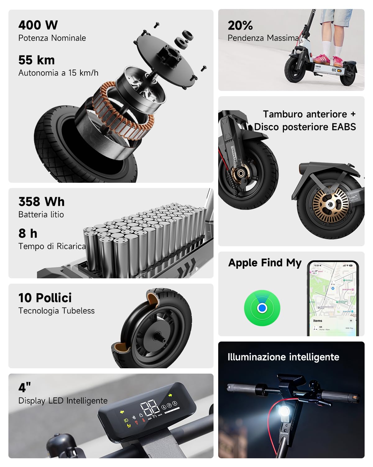 NAVEE G5Pro Monopattino Elettrico Pieghevole per Adulti, 55km Autonomia | Ruote 10" Tubeless, Doppia Sospensione, Apple Find My, TCS, Pendenza 20%