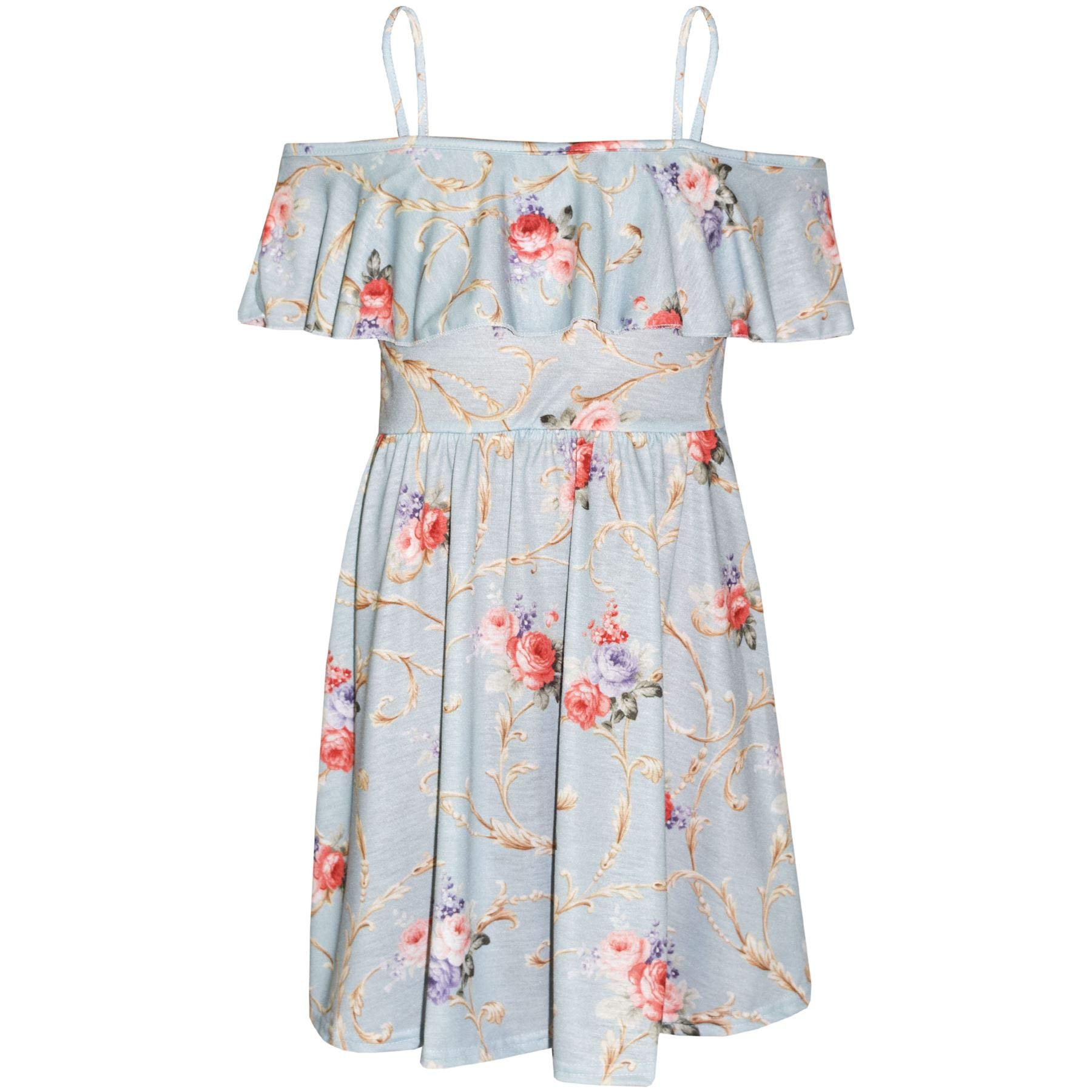 A2Z 4 Kids® Girls Skater Dress Kids Floral Print Summer Party Off Shoulder Dresses New Age 5 6 7 8 9 10 11 12 13 Years