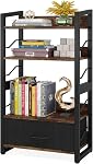 Hosfais Étagère de livre Petite bibliothèque: 3-Tier Bibliothèque en bois Librairie industrielle avec protection des bords Libraiterie métallique Narrow Rangement Organisateur Rack d'affichage pour la chambre à coucher (Rustic Brown)