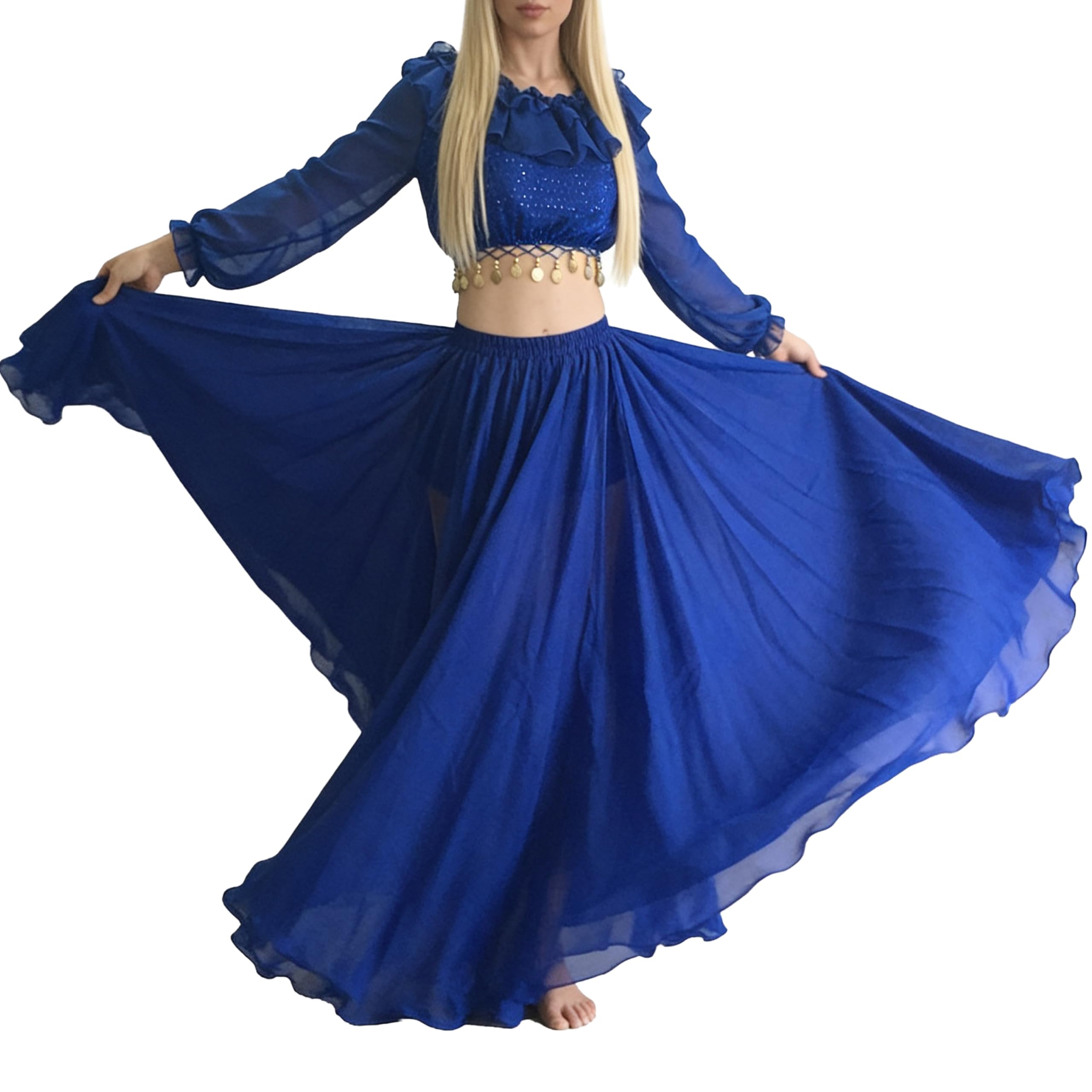 Wuchieal Damen Bauchtanz-Rock, Tribal-Chiffon, voller Rock, Lob Tanzrock, mexikanischer Rock