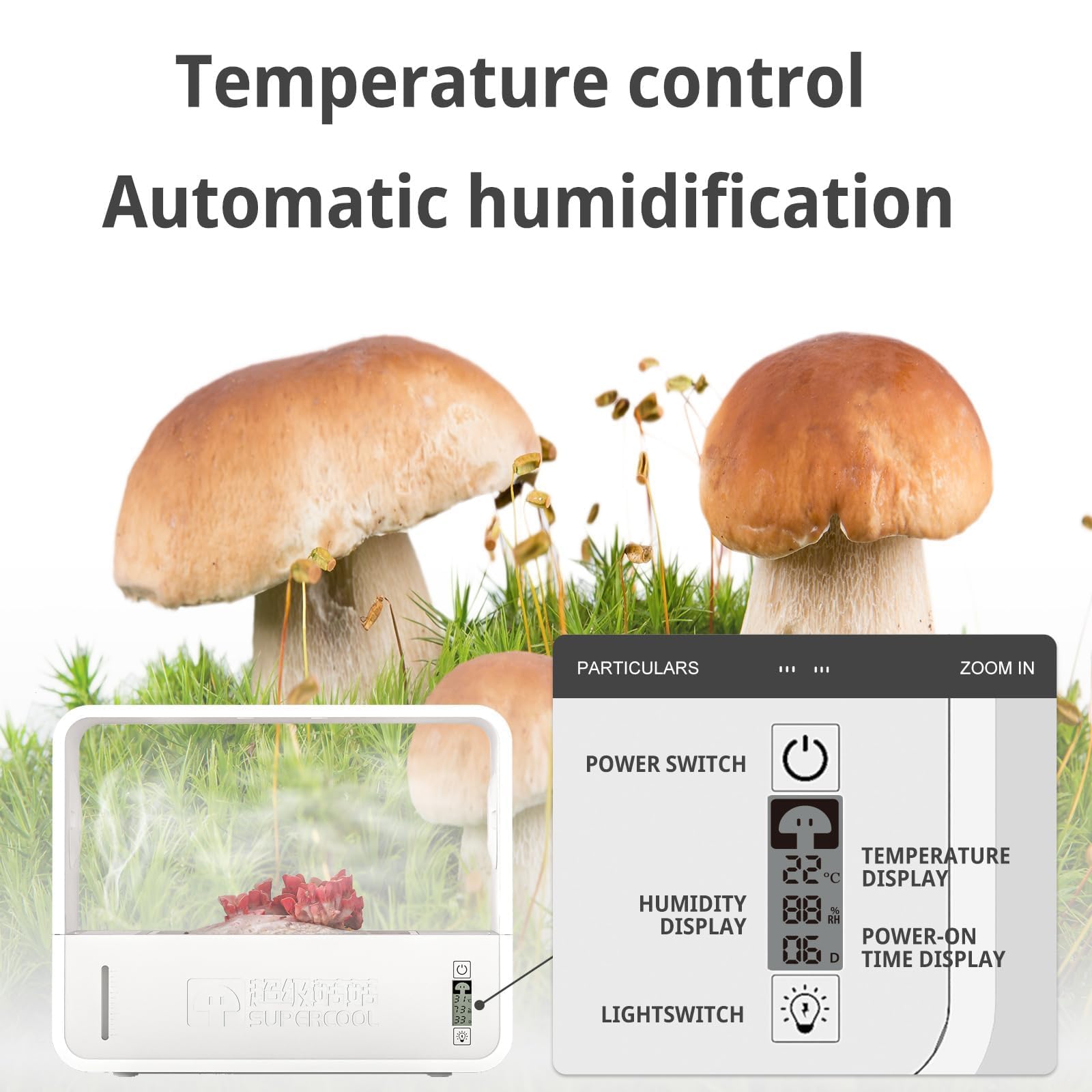 Kit de culture de champignons d'intérieur avec contrôle automatique de la température et système d'éclairage réglable