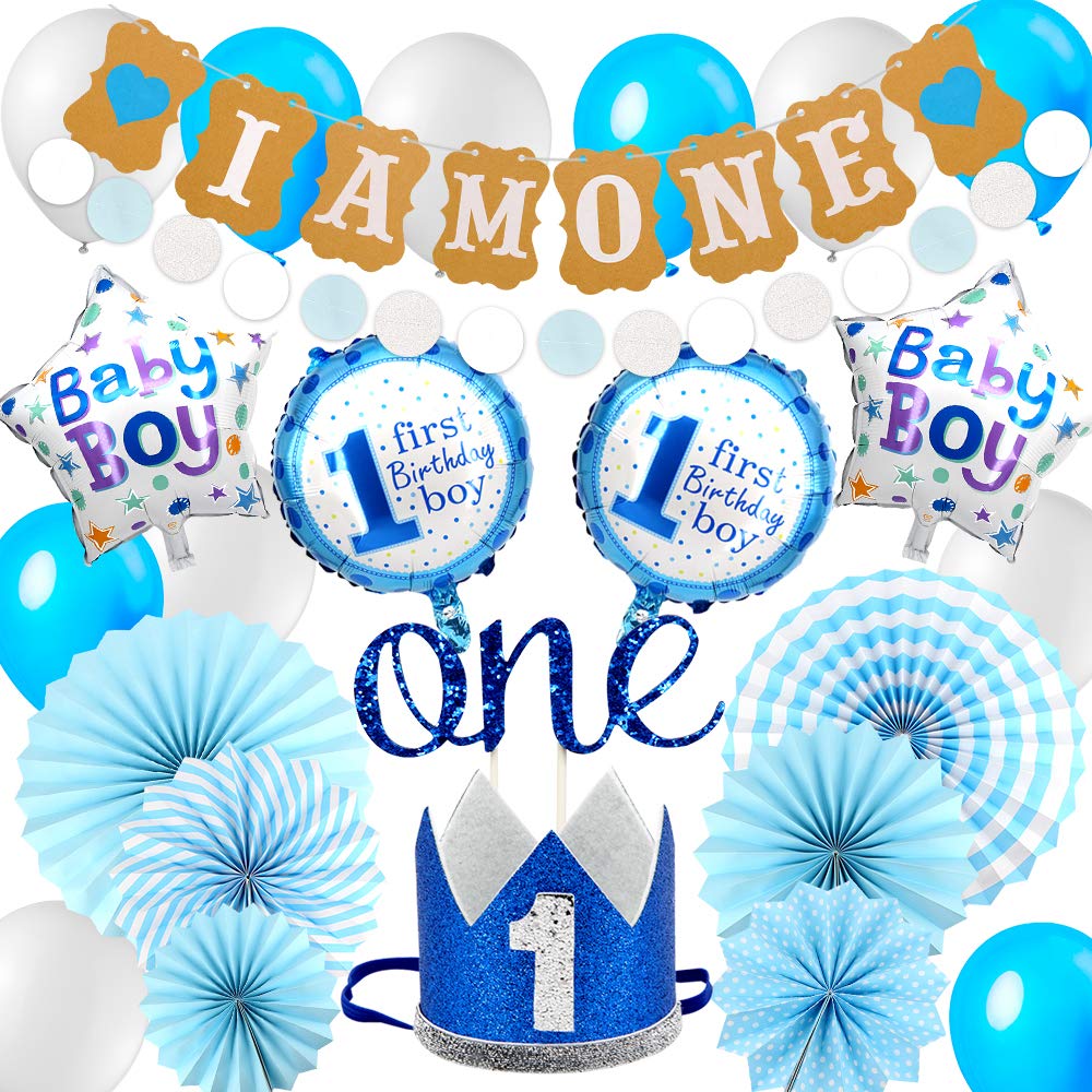 Veylin 1st Birthday Decorations For Baby Boys In Blue Kit I Am