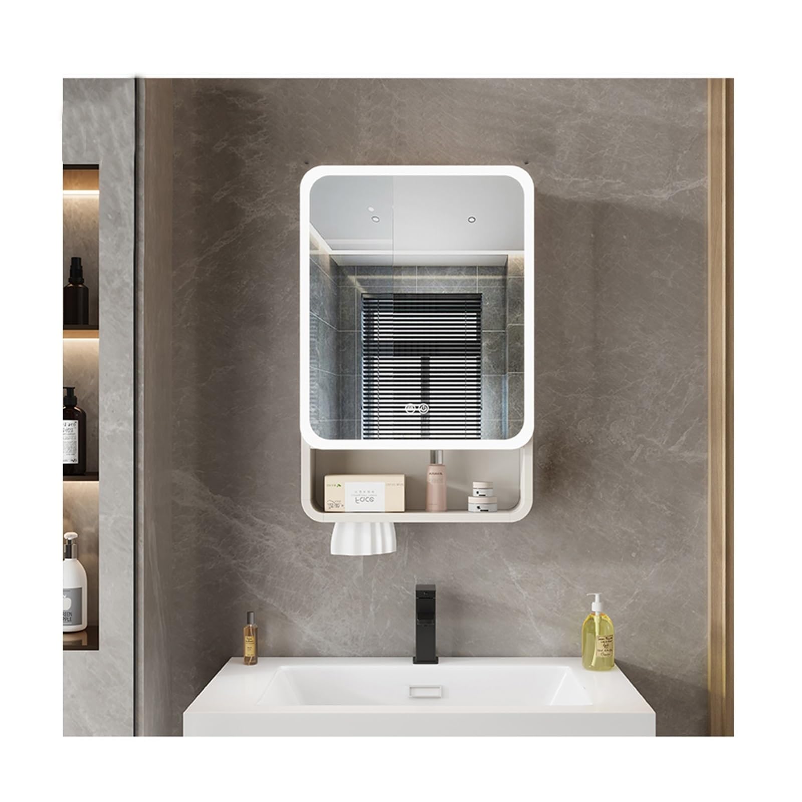 FGXHHS LED Cabinet - Wall-Mounted, Dimmable with Anti-Fog Function, Mirrored Storage Cupboard Shelf, Modern White Design for Stylish nization