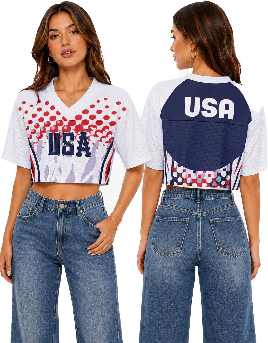 National Jersey Shirt for Women, Y2K Crop Top Retro Mesh Shirt