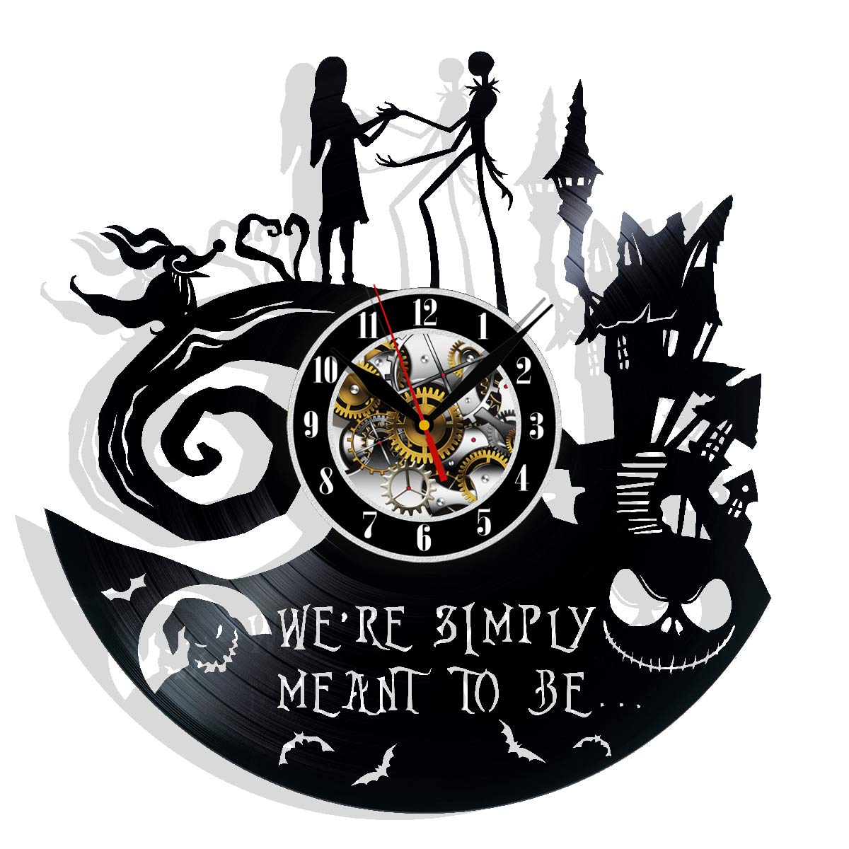 Nightmare Before Vinyl Record Wall Clock Surprise Ideas Best Friends Birthdays Art Home Room Decor Gift for Birthday Holiday Christmas 12” LP Clock Black