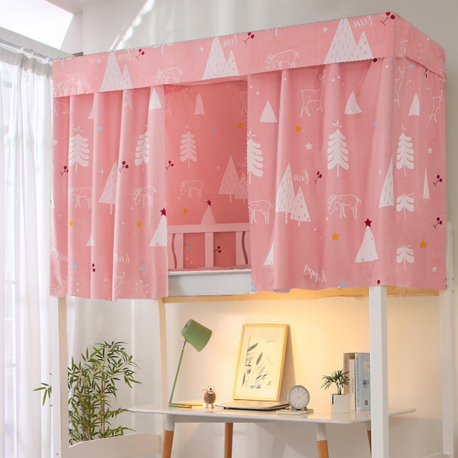 Rideaux occultants lit superposé rose anti-poussière et respirant pour lit simple