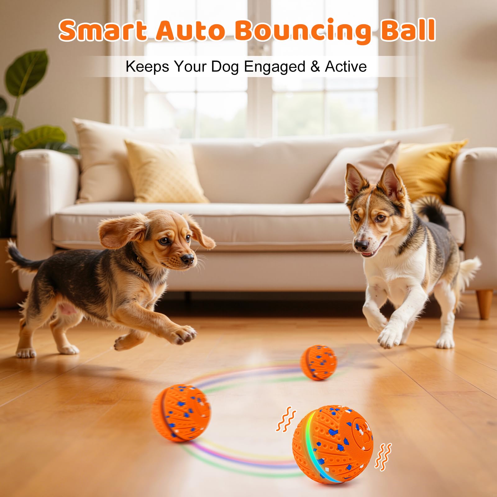 Jouet intelligent interactif pour chien avec lumière et 3 modes de jeu pour chiens de taille moyenne et grande
