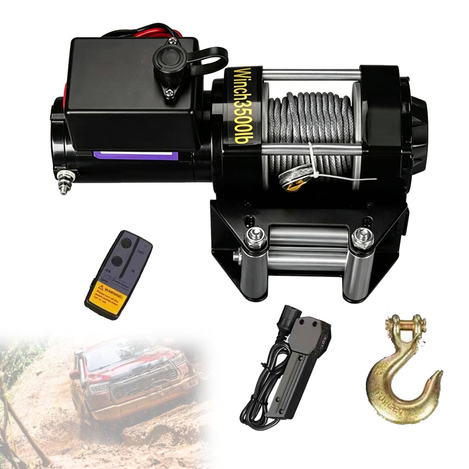 Zowdrix Electric Winch 4500lbs with Wireless Remote and Handheld Control, Steel Cable Winch, Heavy Duty Off-Road Recovery for Utility Vehicle Self-Rescue 12V-3500lbs