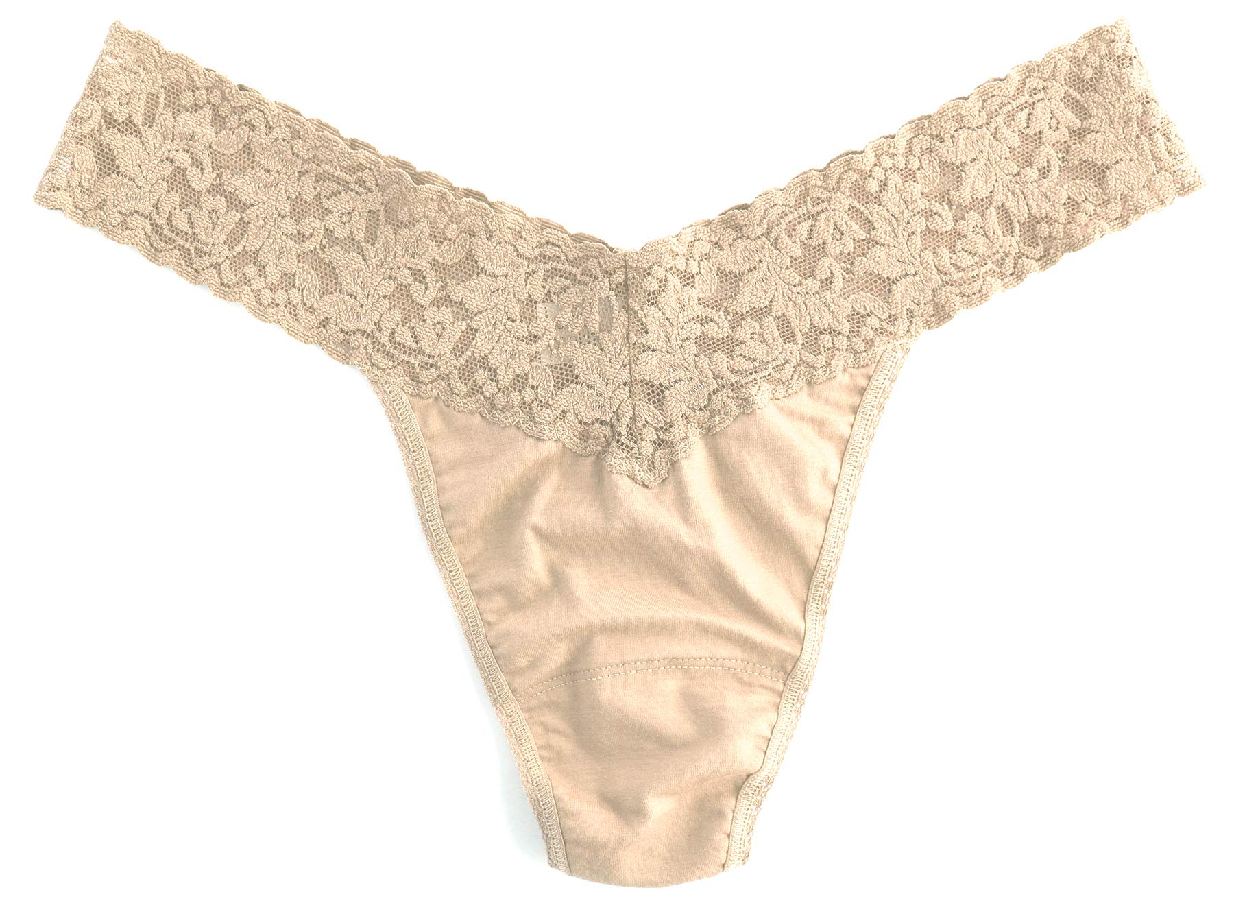 Hanky Panky Supima Cotton Original Rise Thong with Lace - Chai