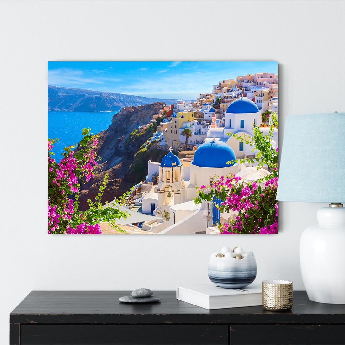 QTESPEII Santorini Island Canvas Wall Art Greece Seascape Poster 12x16 Inch 1