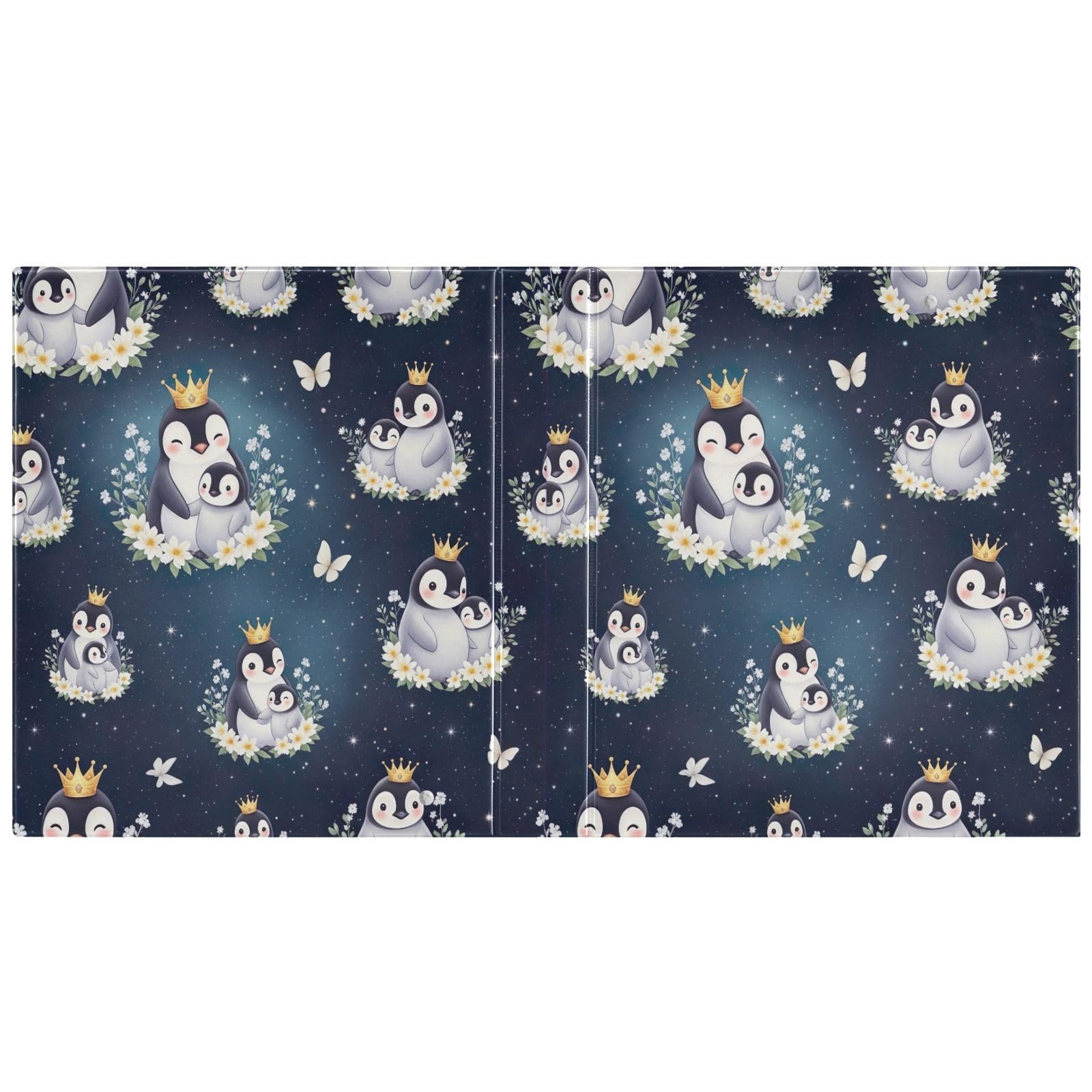 Lot de 2 classeurs à 3 anneaux en forme de pingouins mignons bleu foncé avec porte-bloc pour l'école, l'université, le bureau