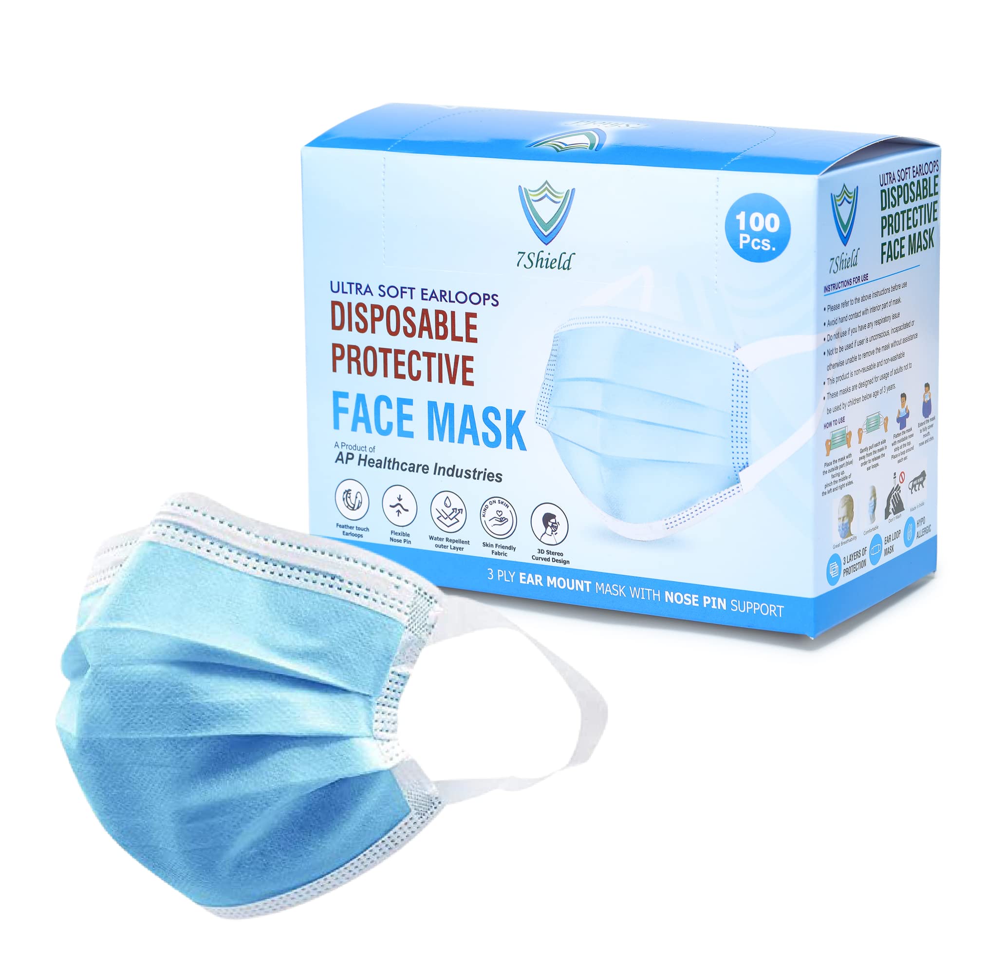 Unisex 3Ply Non-Woven Fabric Mask With Ultra Soft Fabric Wide Ear Loop Inbuilt Plastic Nose Wire Iso And Ce Certified