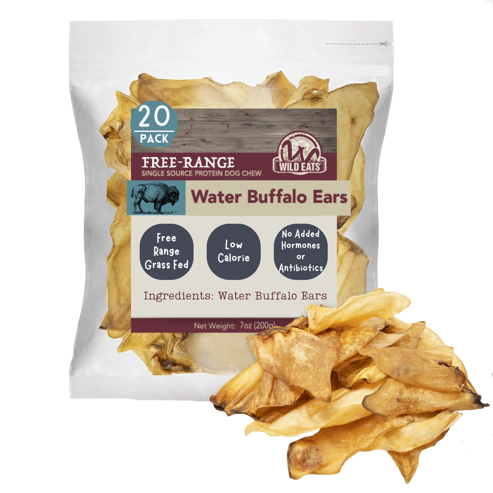 Water Buffalo All Natural Ear Dog Chews, Dog Treats & Snacks - 20 Piece Value Pack (Grain Free Treats - Great Alternative to Pig Ears, Cow Ears, Bones & Rawhides)