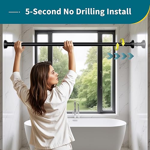 Miniatura 3 de Barra de cortina de ducha negra de 36 a 68 pulgadas (3-5.6 pies), nunca se oxida, no se oxida, no perfora, barra de ducha de tensión de resorte,