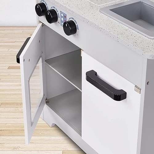 Miniatura 7 de Lil' Jumbl Juego de cocina para niños, juguete de cocina de madera de simulación, configuración realista, incluye olla y sartén, 4 utensilios,