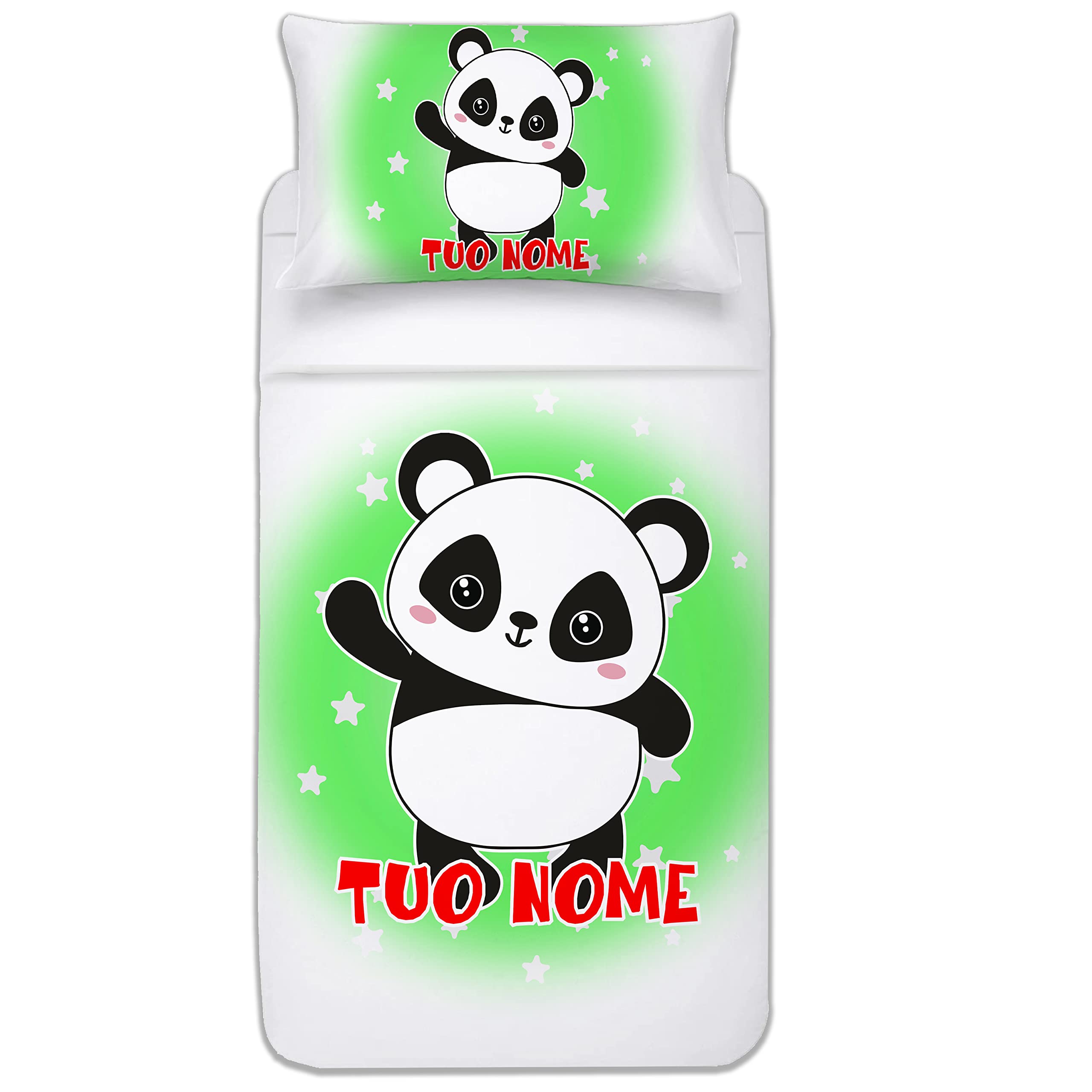 Completo Lenzuola - NOME Personalizzato - Panda - Simpatico - Bimbo - Bimbo - Bambina - Federa Cuscino - Lenzuolo letto - Idea regalo