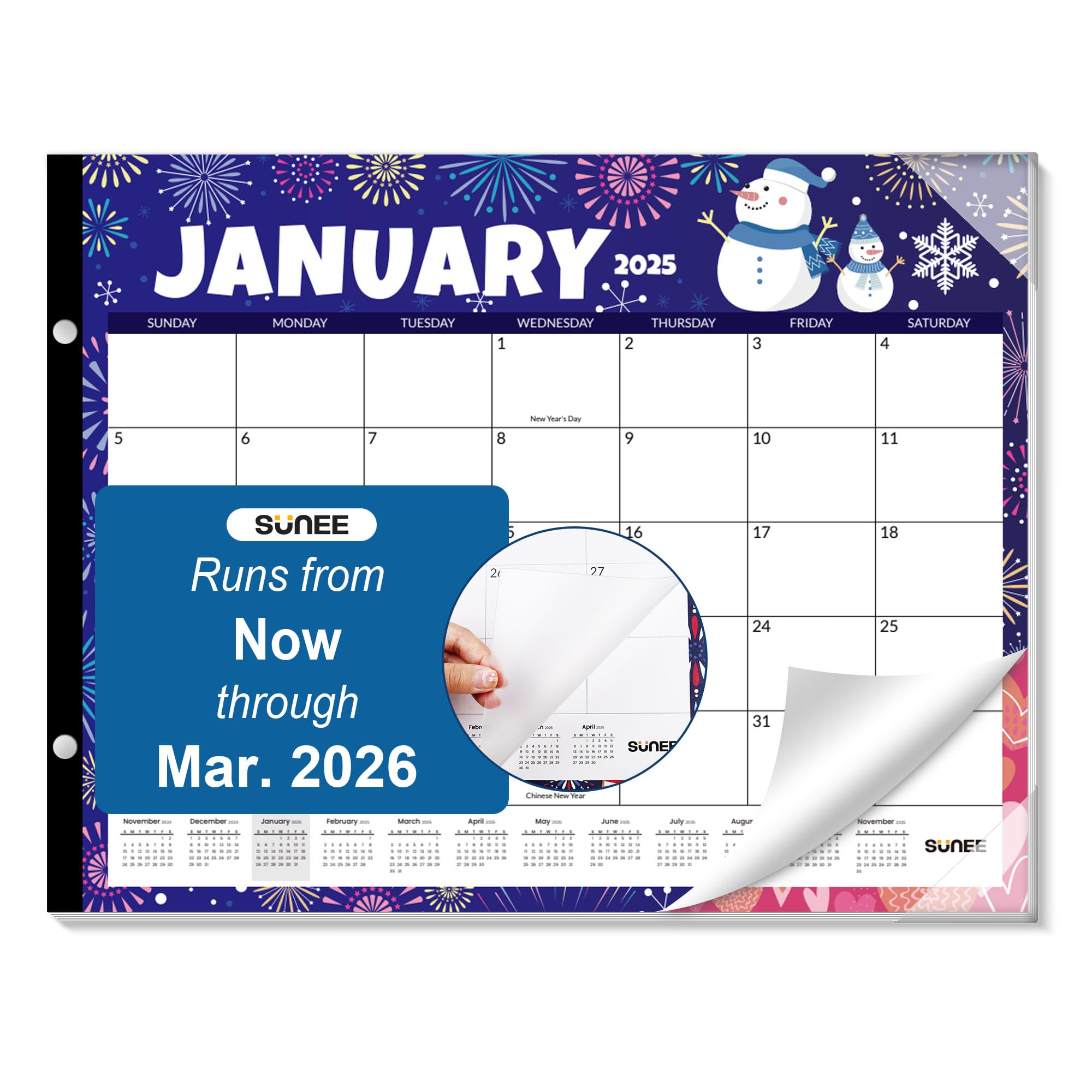 SUNEE 2025 Desk Calendar Large 22x17 from Now to March