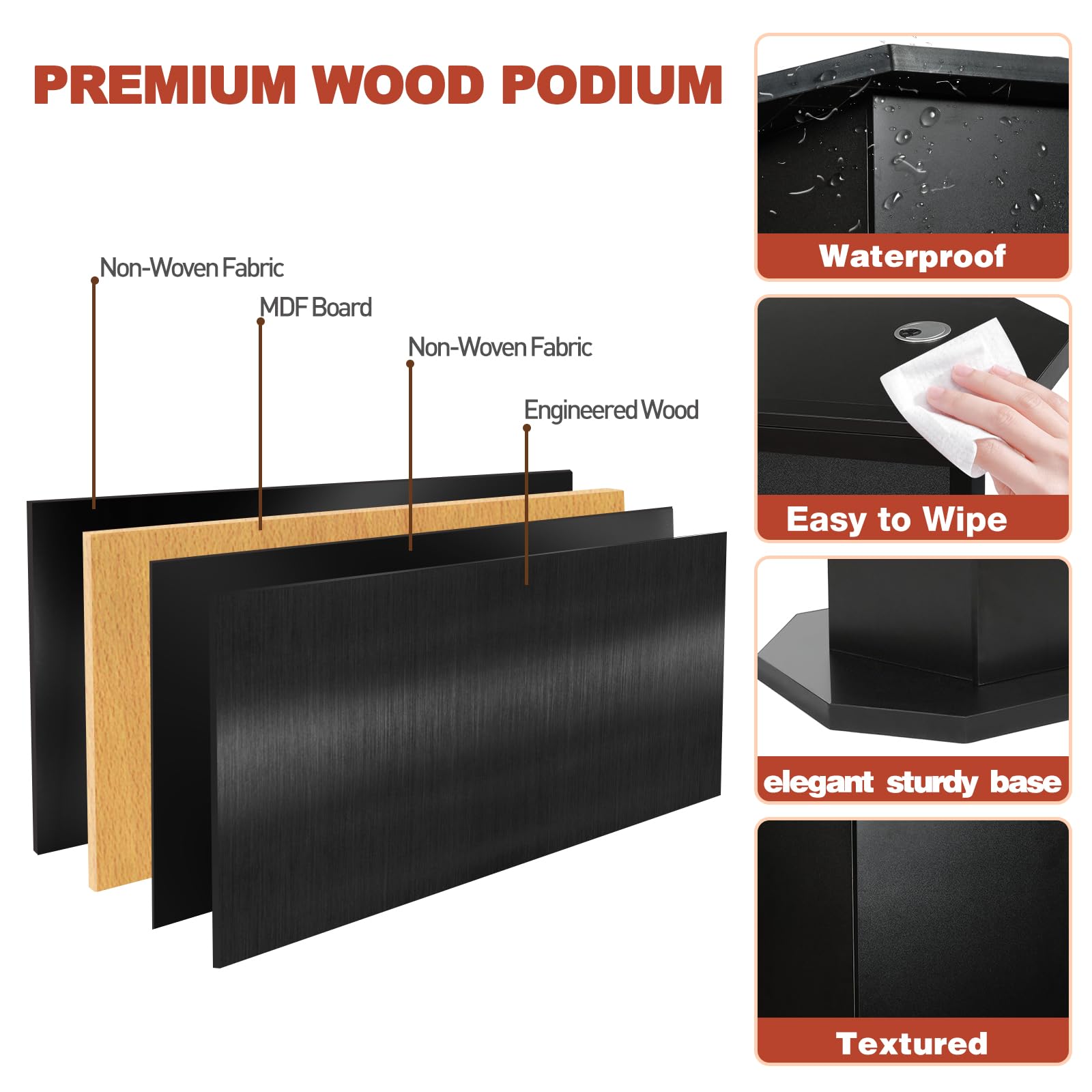 Afitdon Podium en bois, Grand podium en bois, Pupitre de conférencier haut en bois massif premium avec compartiment de rangement à double couche, Pupitre de conférencier pour église, conférence, école