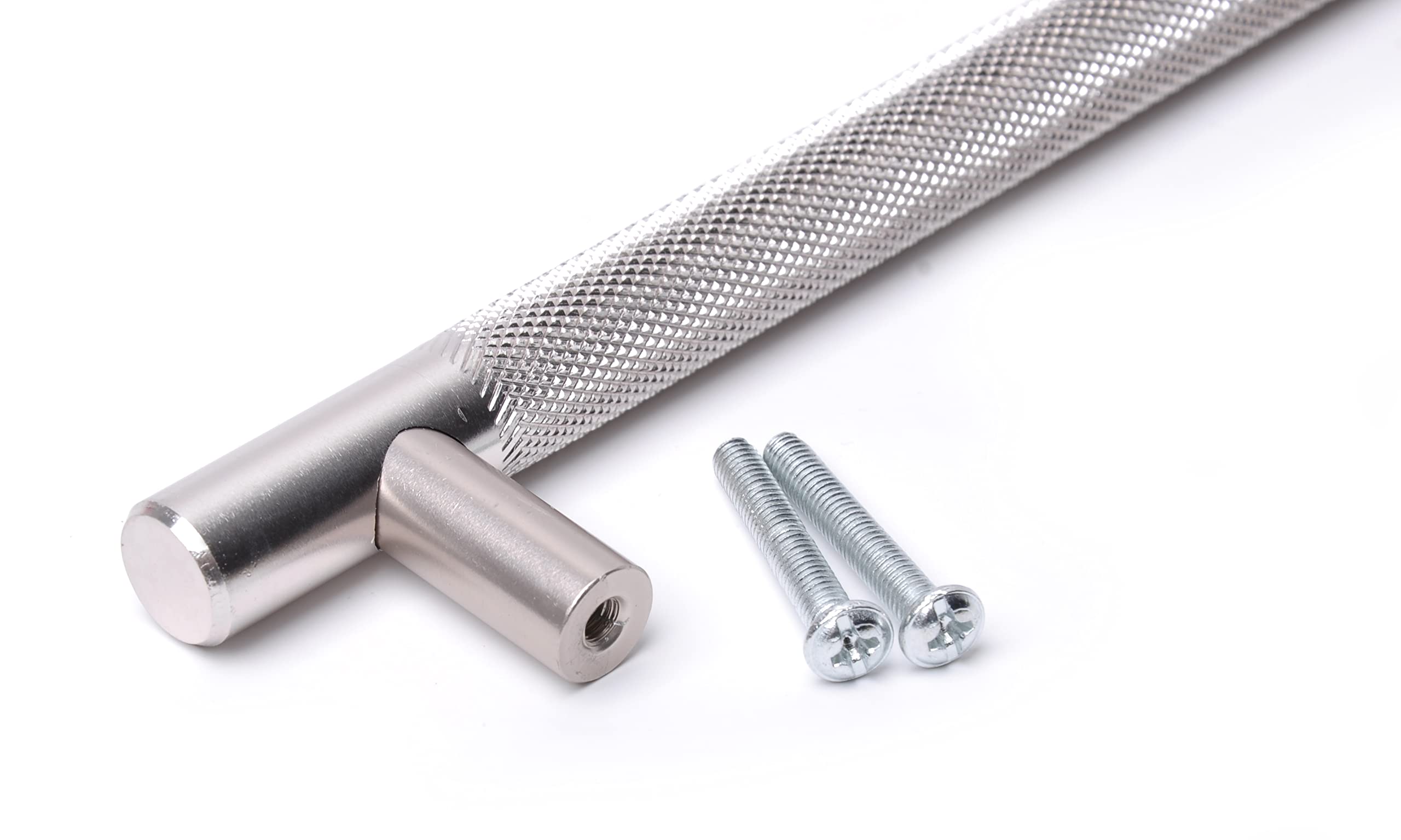 Manopola moderna con barra a T zigrinata cromata e finitura argento (10, 224 mm)