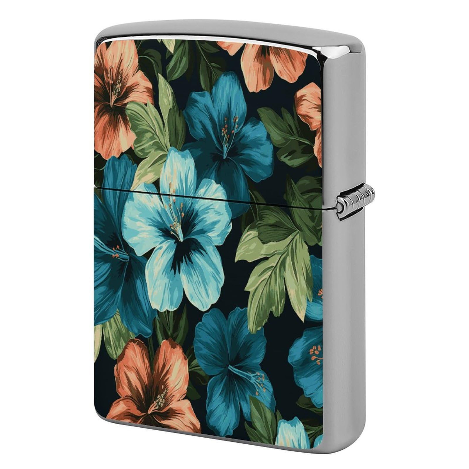 Btcowzrv Style Hibiscus Flowers Pattern Metal Lighter Case Sleeve Cover Holder
