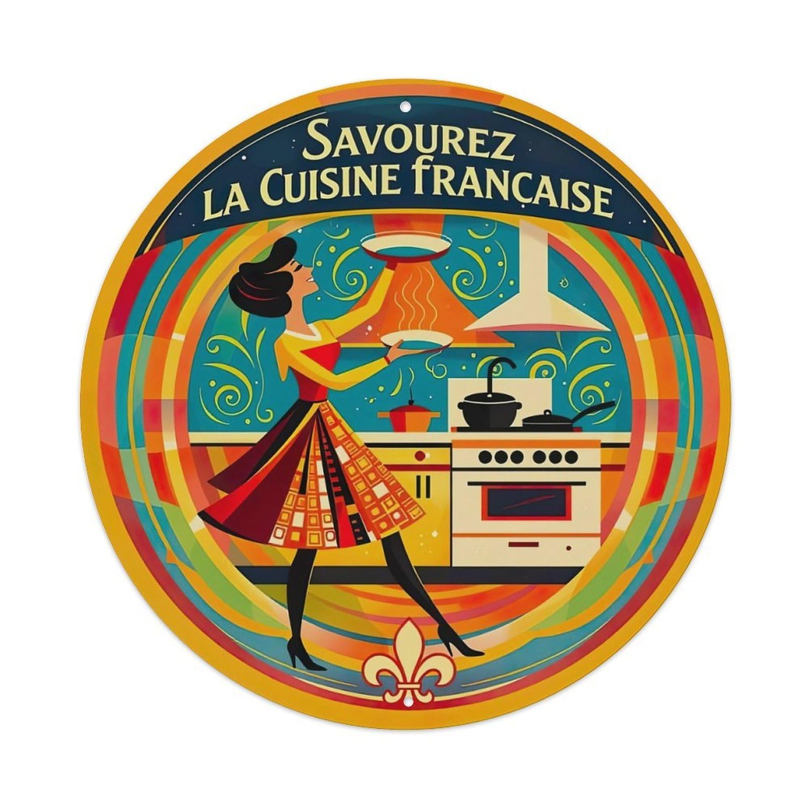 Colorful Kitchen Woman Cooking French Metal Tin Sign