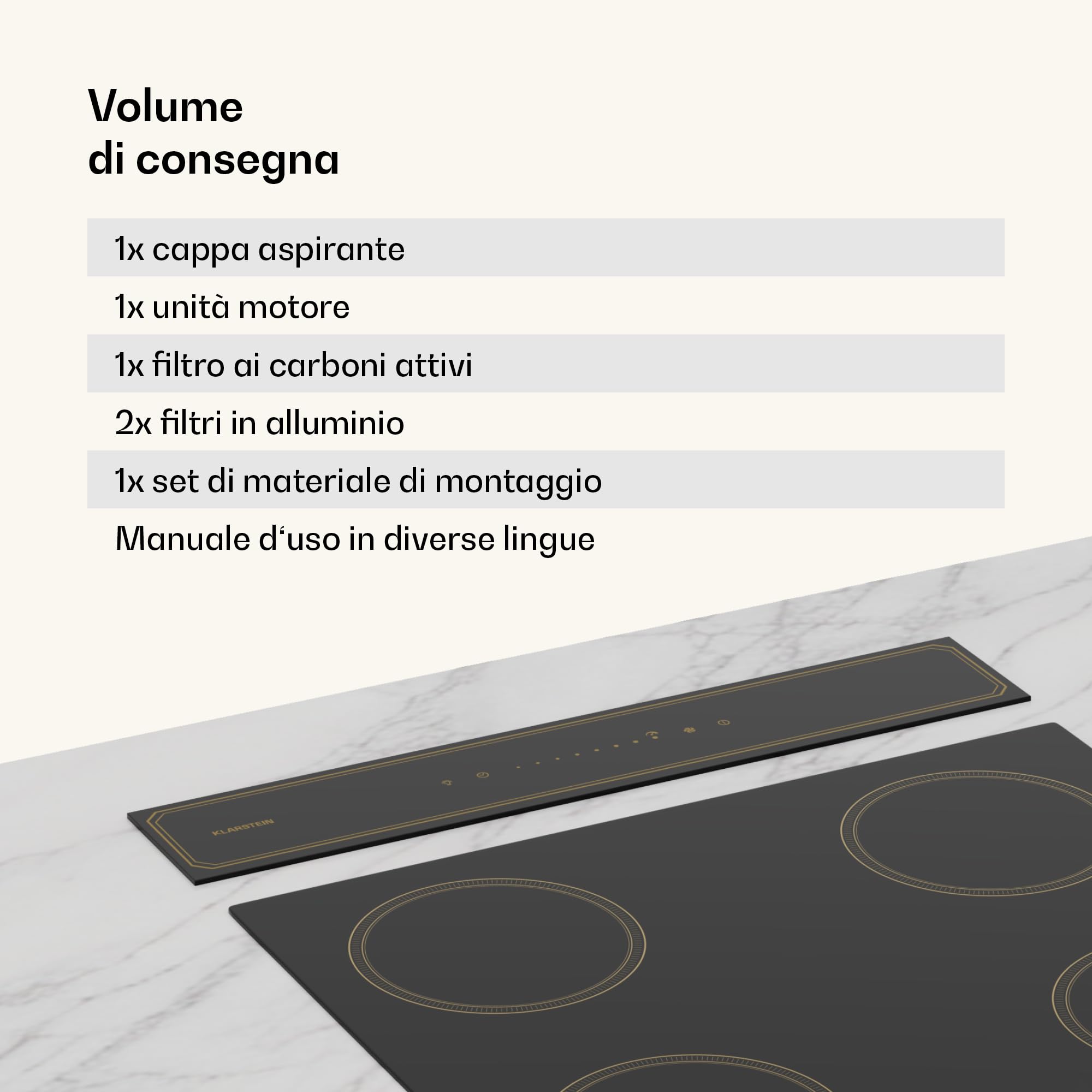 Klarstein Victoria Cappe a Scomparsa - A Efficienza Energetica, 713,8 m³/h Flusso d'Aria, Super Silenziosa 52 dB, Pannello Touchscreen, Filtri Lavabili, LED, Nero
