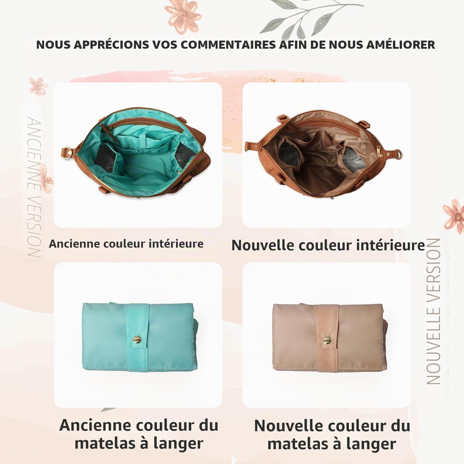 MISS FONG Sac à langer multifonction en cuir avec bandoulière et matelas à langer pour maman et papa, grande capacité, imperméable