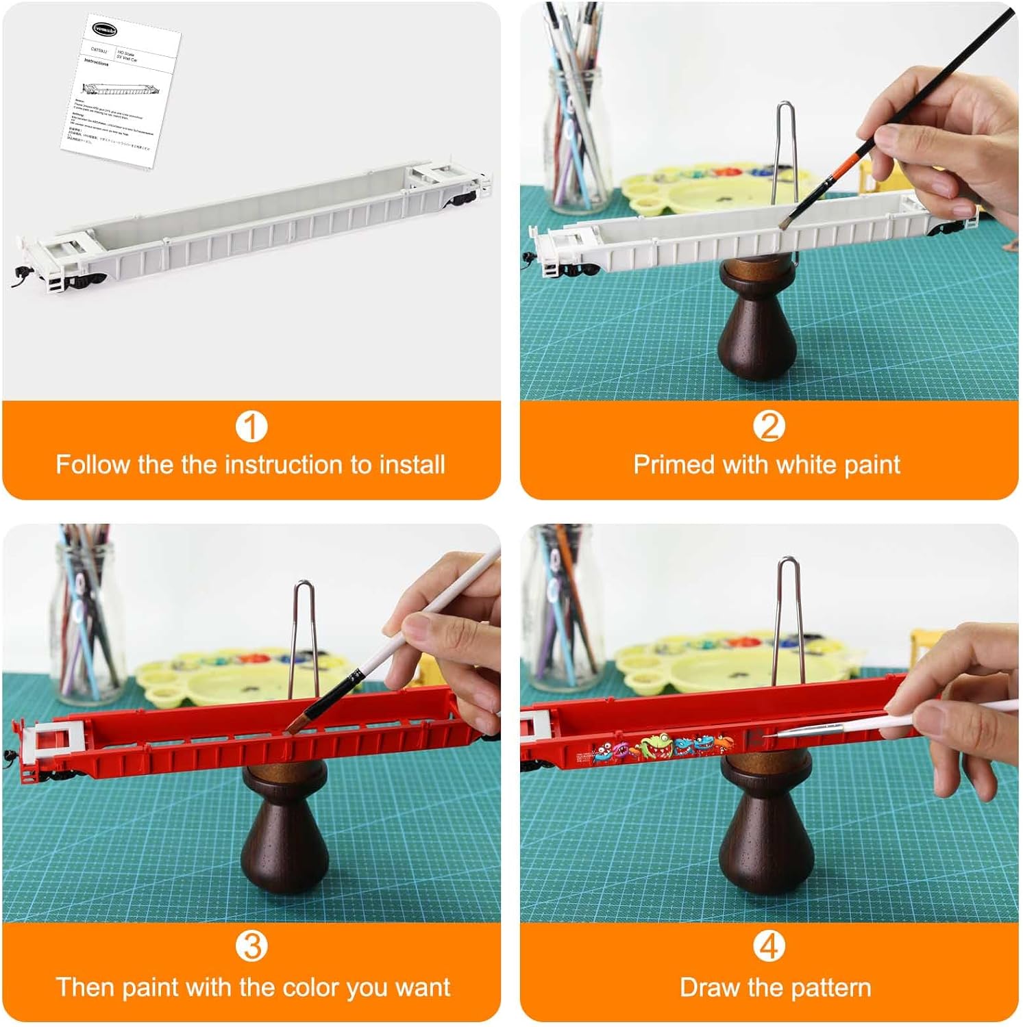 2pcs HO Scale 1:87 Blank Unassembled White 40' and 53' Well Car Model Railway Wagon (2pcs 59ft Well car)