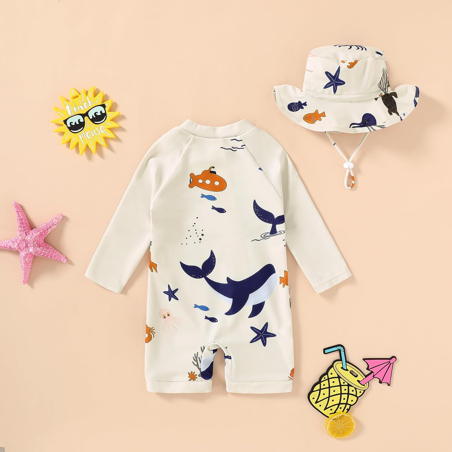 YOUNGER TREE Baby Boys Swimsuit Toddler One Piece Zipper Bathing Suit Long Sleeve Rash Guard Swimwear Sunsuit