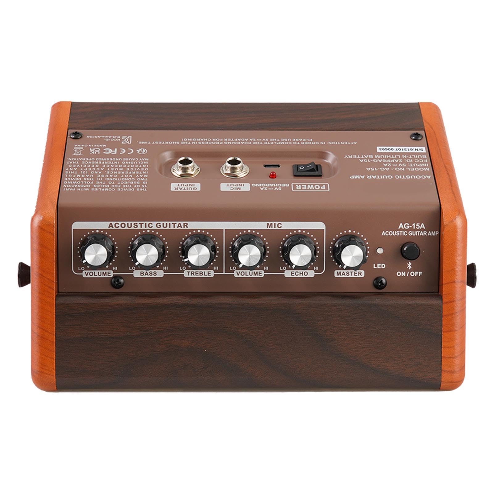 wzmacniacz, HUIOP AG-15A 15 W przenośny wzmacniacz gitary akustycznej Wzmacniacz BT Zintegrowany akumulator z interfejsem mikrofonowym, głowice wzmacniacza szafek tłumików mocy