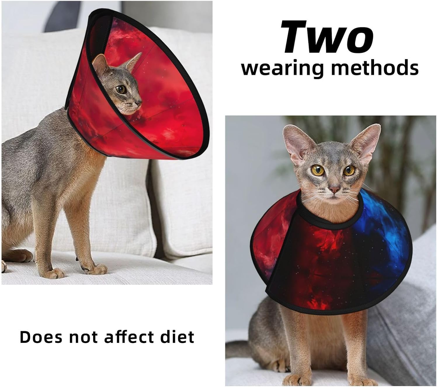 Red Blue Galaxy Print Cat Cone Collar, Adjustable Elizabethan Collar, Soft Dog Recovery Collars, for Small Large Cats