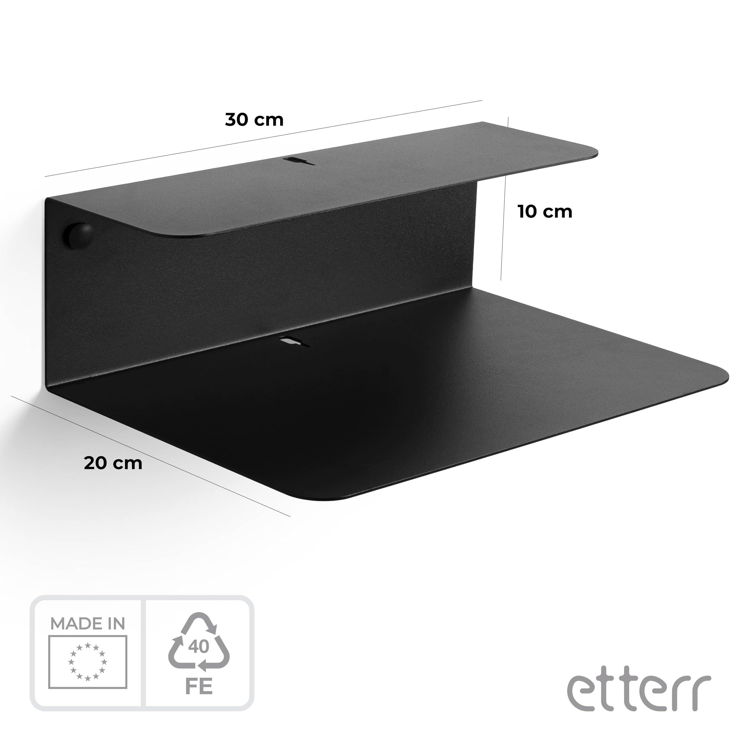 etterr Black Bedside Table, Black/White, 20 x 30 x 10 cm - Image 2