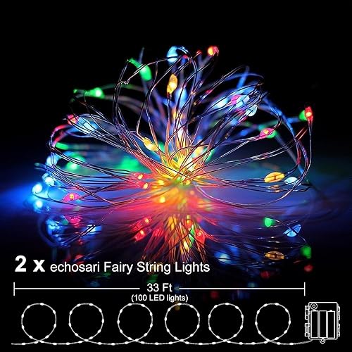 Miniatura 4 de Paquete de 2 luces de hadas que funcionan con pilas, 200 LED de 66 pies, alambre plateado, luces estrelladas, temporizador automático, 8 modos,