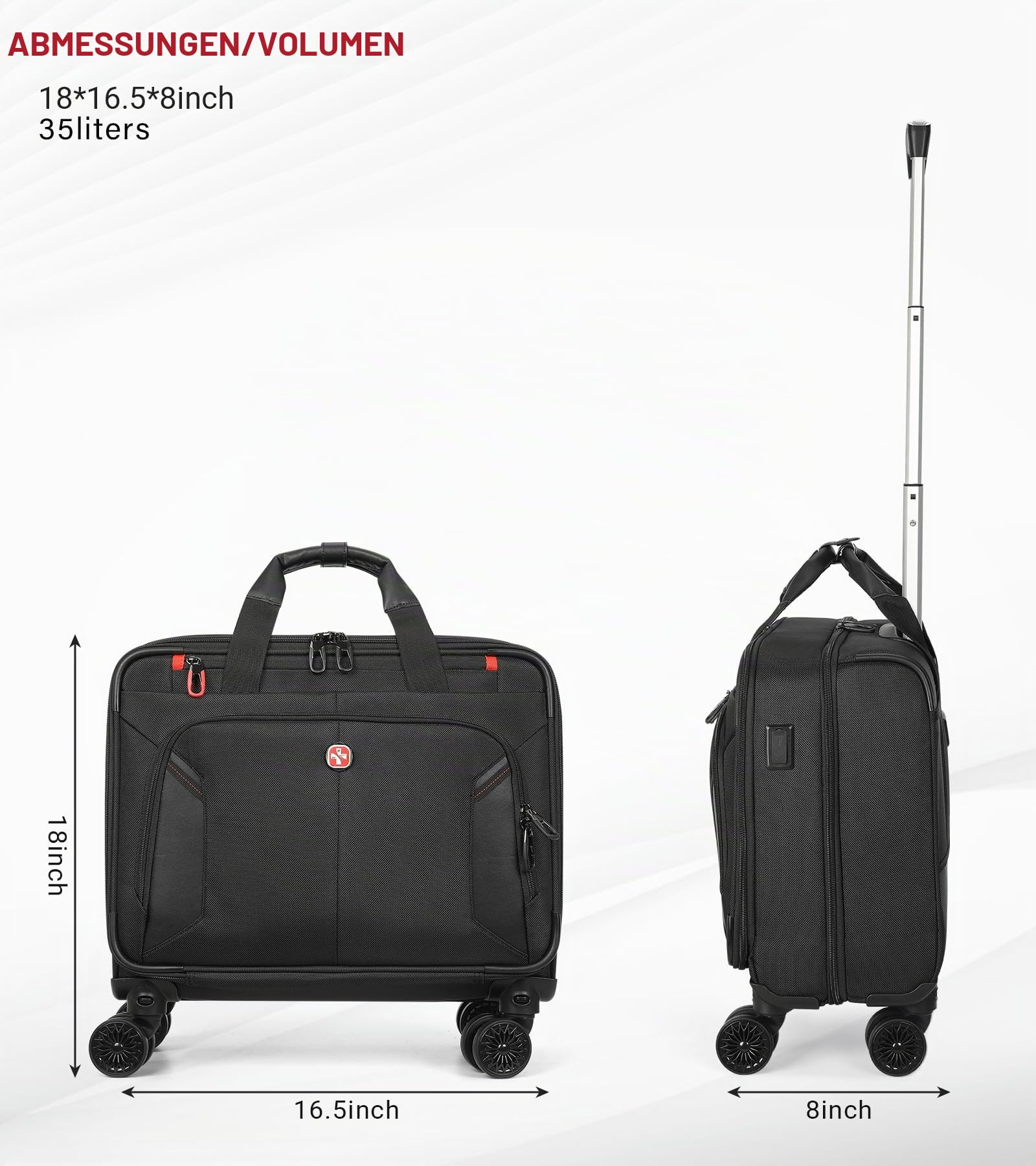 star cloud Laptop Trolley 17 Zoll, Business Trolley Herren, Laptop-Aktentasche mit 4 Rollen, Laptoptasche mit Rollen mit USB & Typ-C Anschluss, wasserabweisend, für Arbeit und Geschäftsreisen