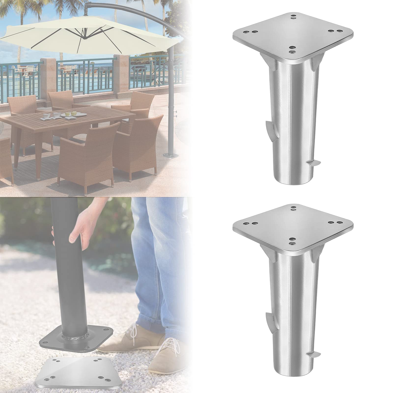LARS360 Lot de 2 douilles de sol universelles en métal avec plaque de base pour parasols