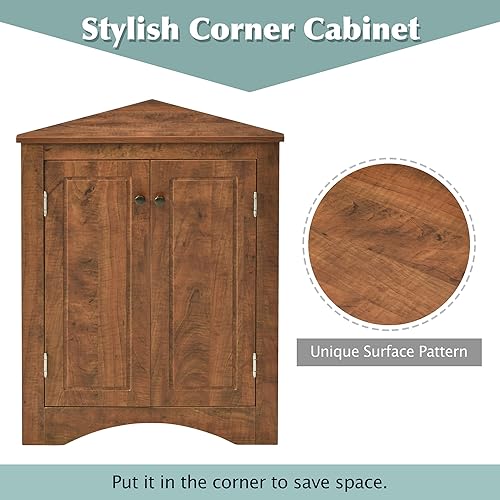 Miniatura 8 de Armario de almacenamiento esquinero con 2 puertas y estantes ajustables de 2 niveles, armario de baño independiente para cocina, sala de estar,