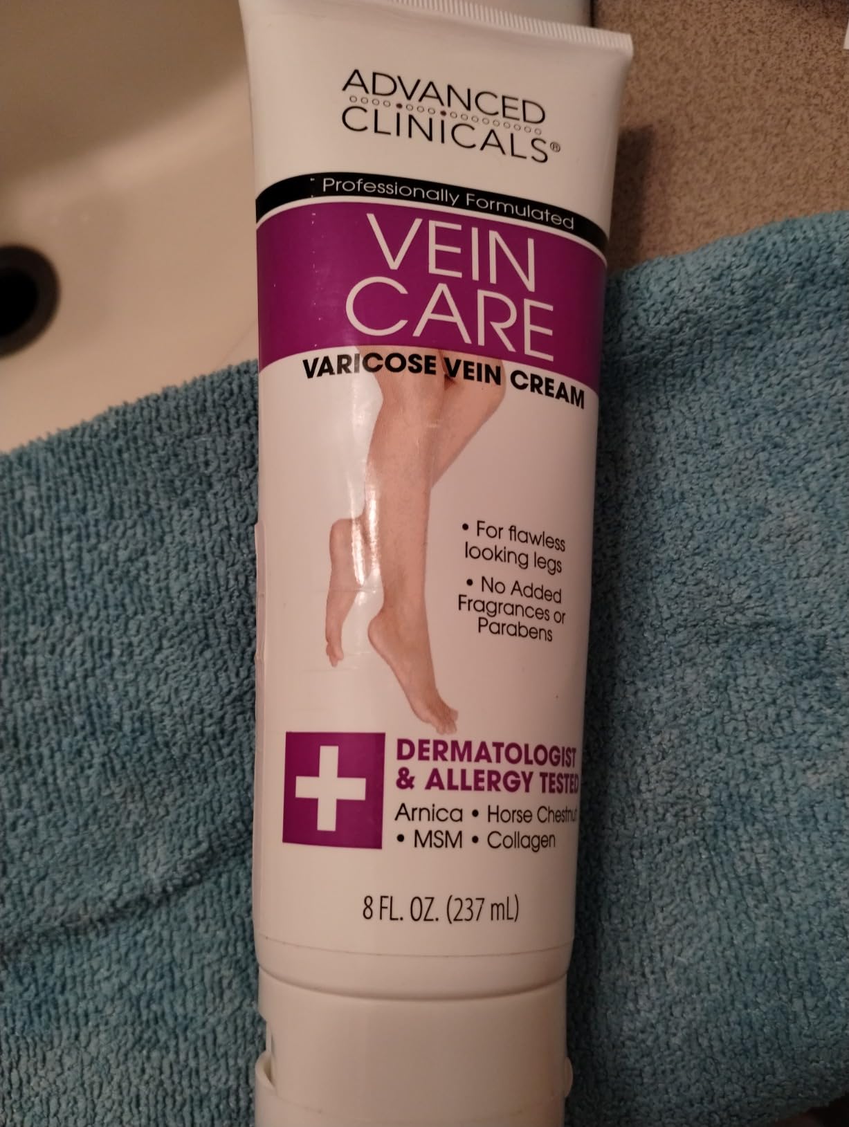 Advanced Clinicals Vein Care Leg Cream For Varicose Veins & Spider Veins, Collagen & Arnica Skin Care, 8 Fl Oz, 2-Pack