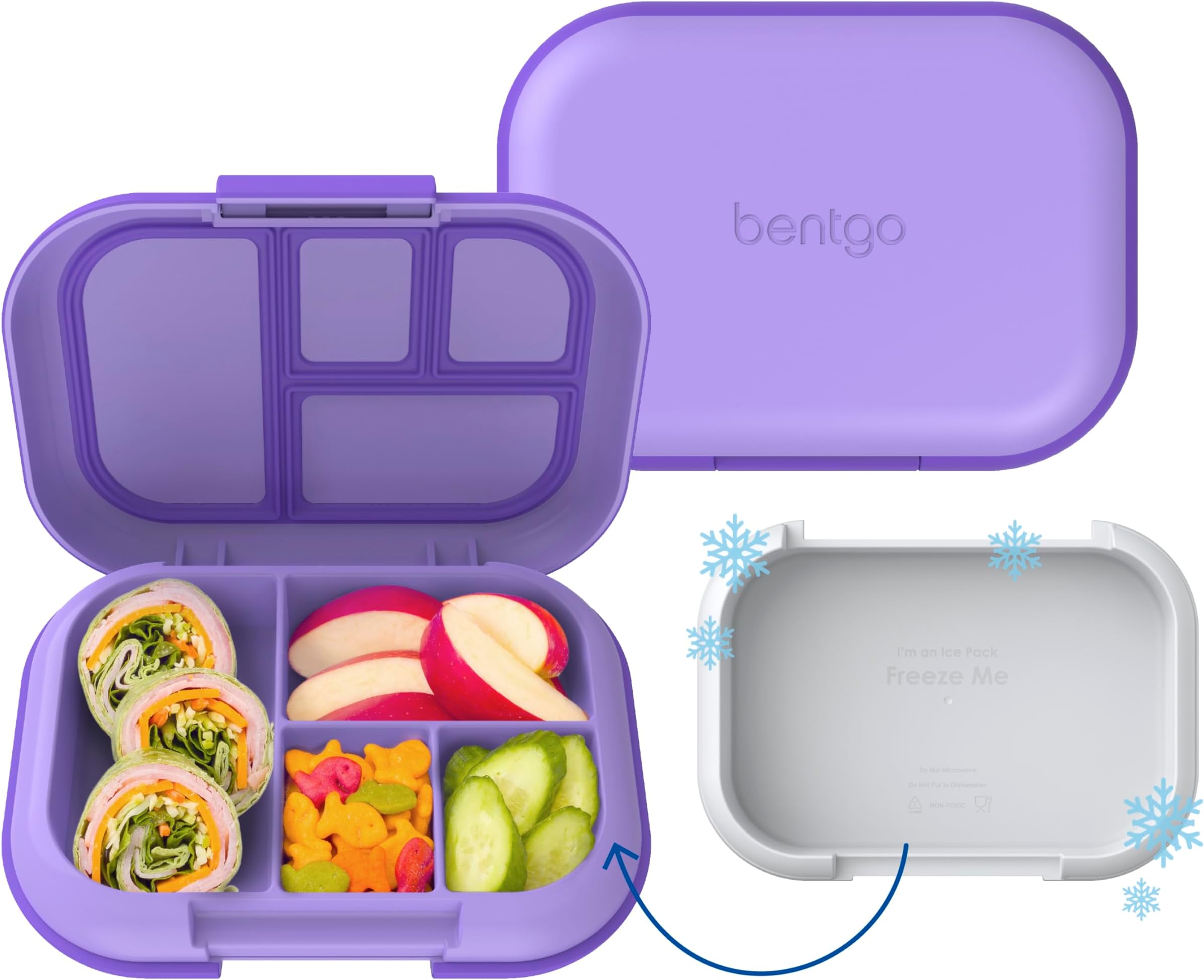 Bentgo Bentgo® Kids Chill Lunch Box - Bento-Style Lunch Solution with 4 Compartments and Removable Ice Pack for Meals and Snacks On-the-Go - Leak-Proof, Dishwasher Safe, Patented Design (Purple)