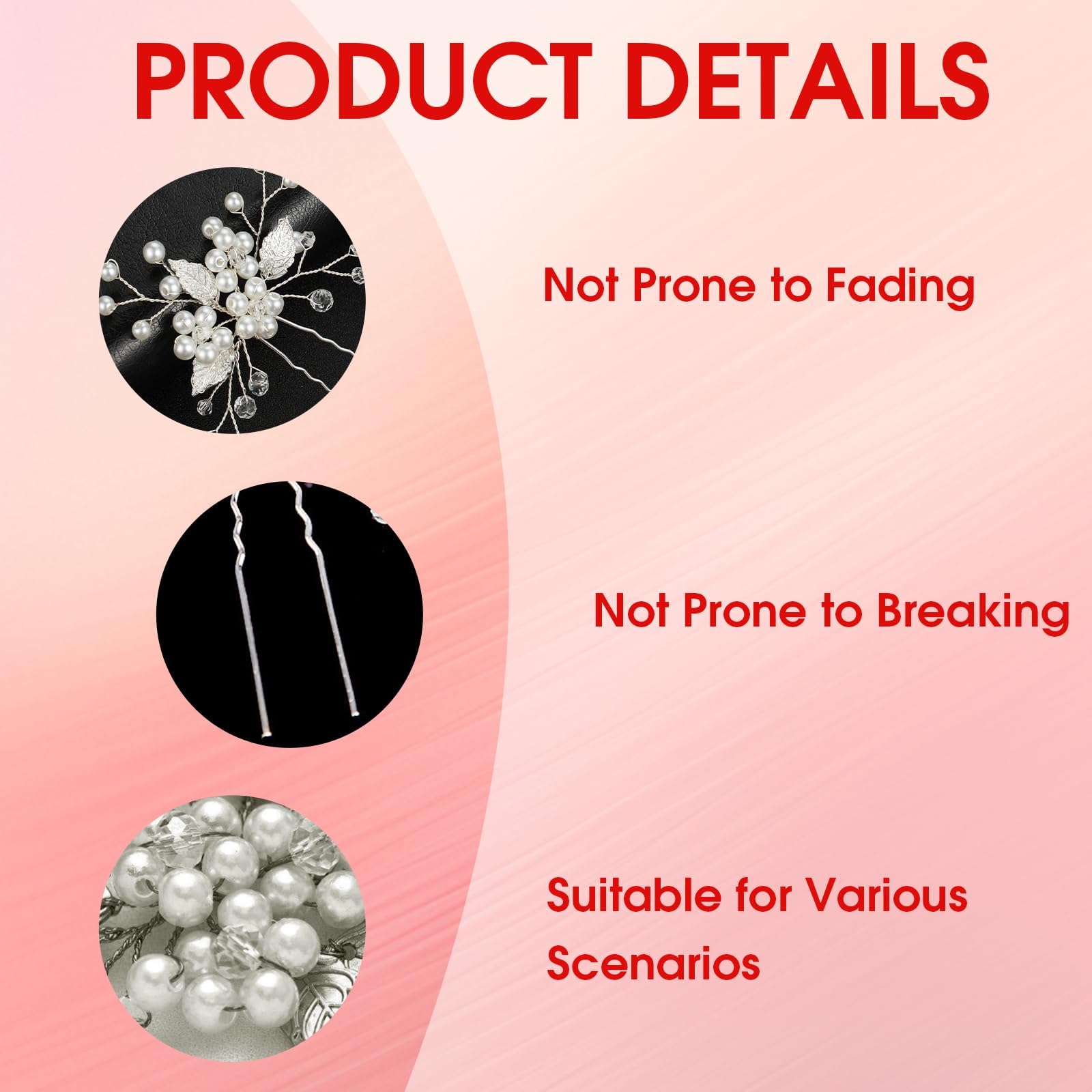 3 PCS Bridal Wedding Hair Pins, Crystal Leaf Flower Pearls Headpieces, Pearl Hair Pins, Bridal Hair Jewelry Accessories - Image 3