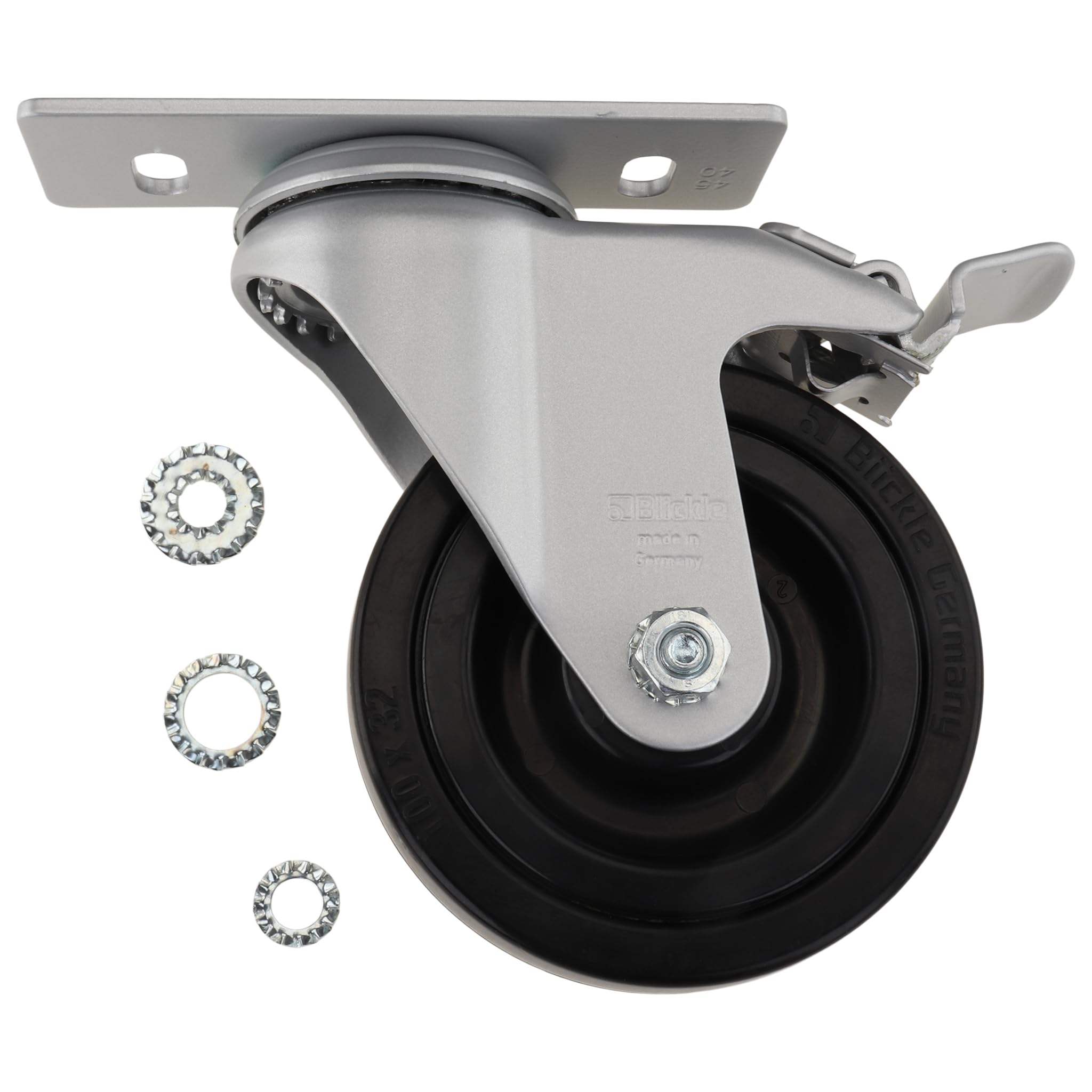 Roulette pivotante D100 avec double blocage et plaque de fixation - 3