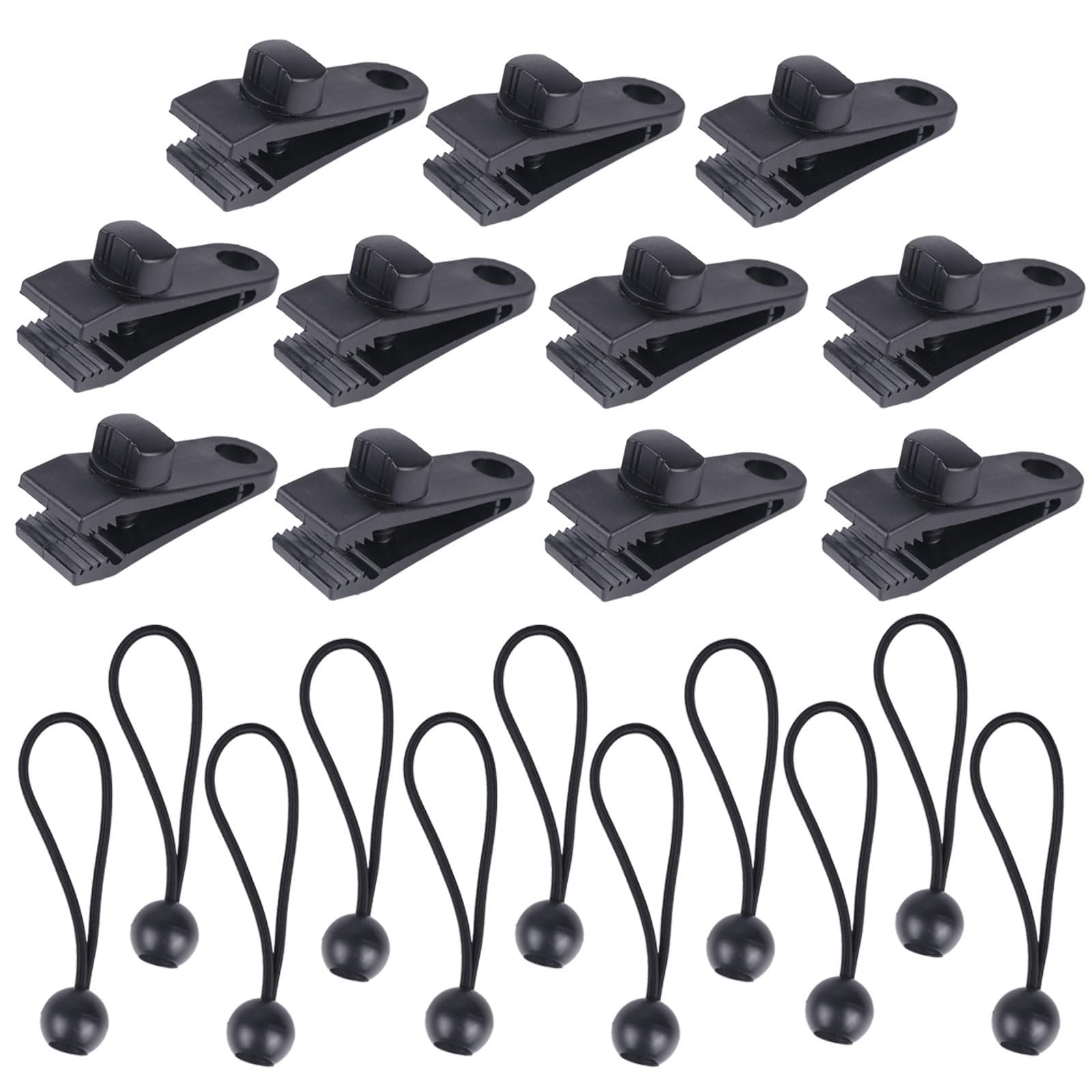 11Pcs Tarp Clips,Heavy Duty Tarp Clips,Tarpaulin Clips with 11Pcs Ball Bungee Cords for Tents Cover, Awning Outdoor Camping, Hiking Camping,Caravan Canopies