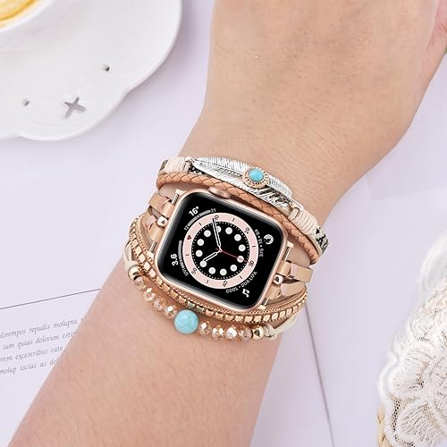 Vista 48 de VISOOM Beaded Boho Bracelet Compatible for Apple Watch Band 40mm/38mm/41mm/42mm iWatch Series 10 9 8 7 SE 6/5/4 Women Leather Fashion Cute Handmade