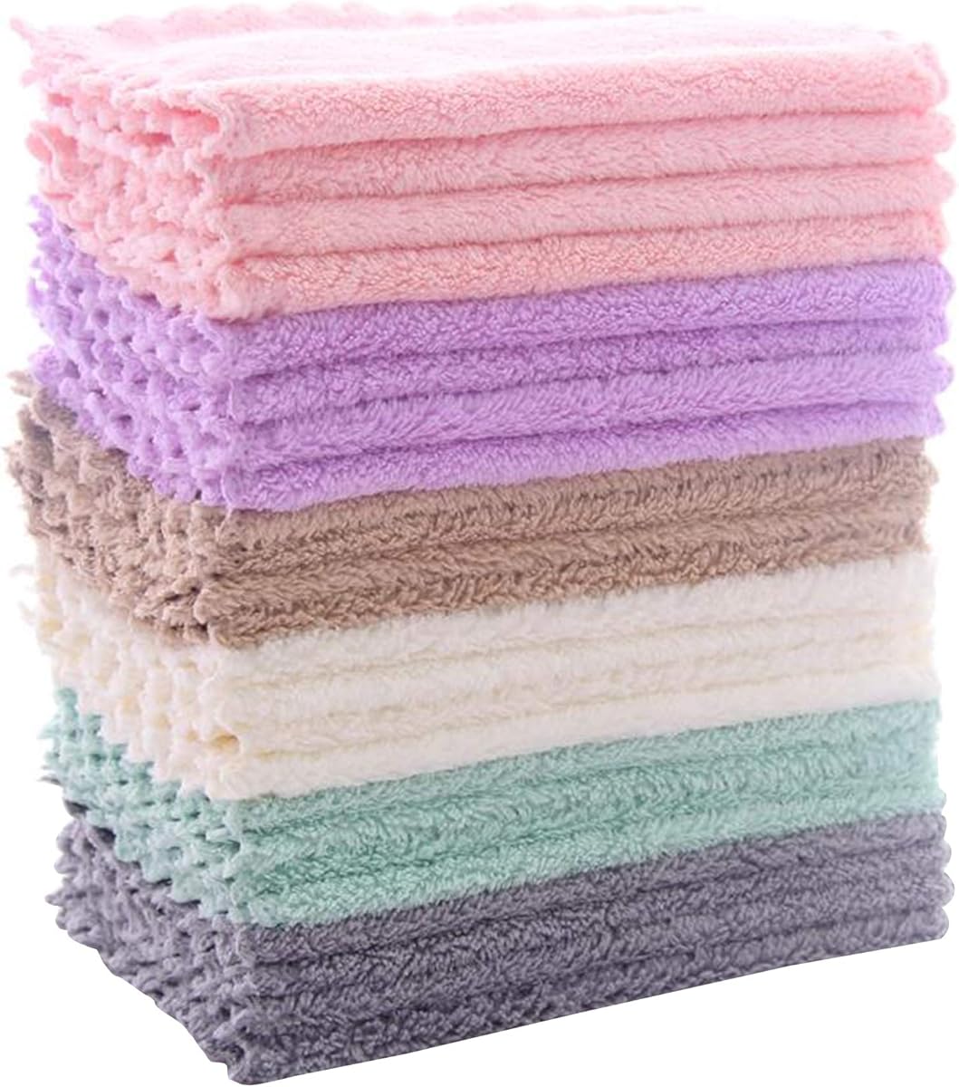 24 Pack Kitchen Dishcloths - Does Not Shed Fluff - Reusable Dish Towels, Dish cloths, Super Absorbent Coral Fleece Cleaning Cloths, Nonstick Oil Washable Fast Drying, 7 x 9 Inch (Multicolor)