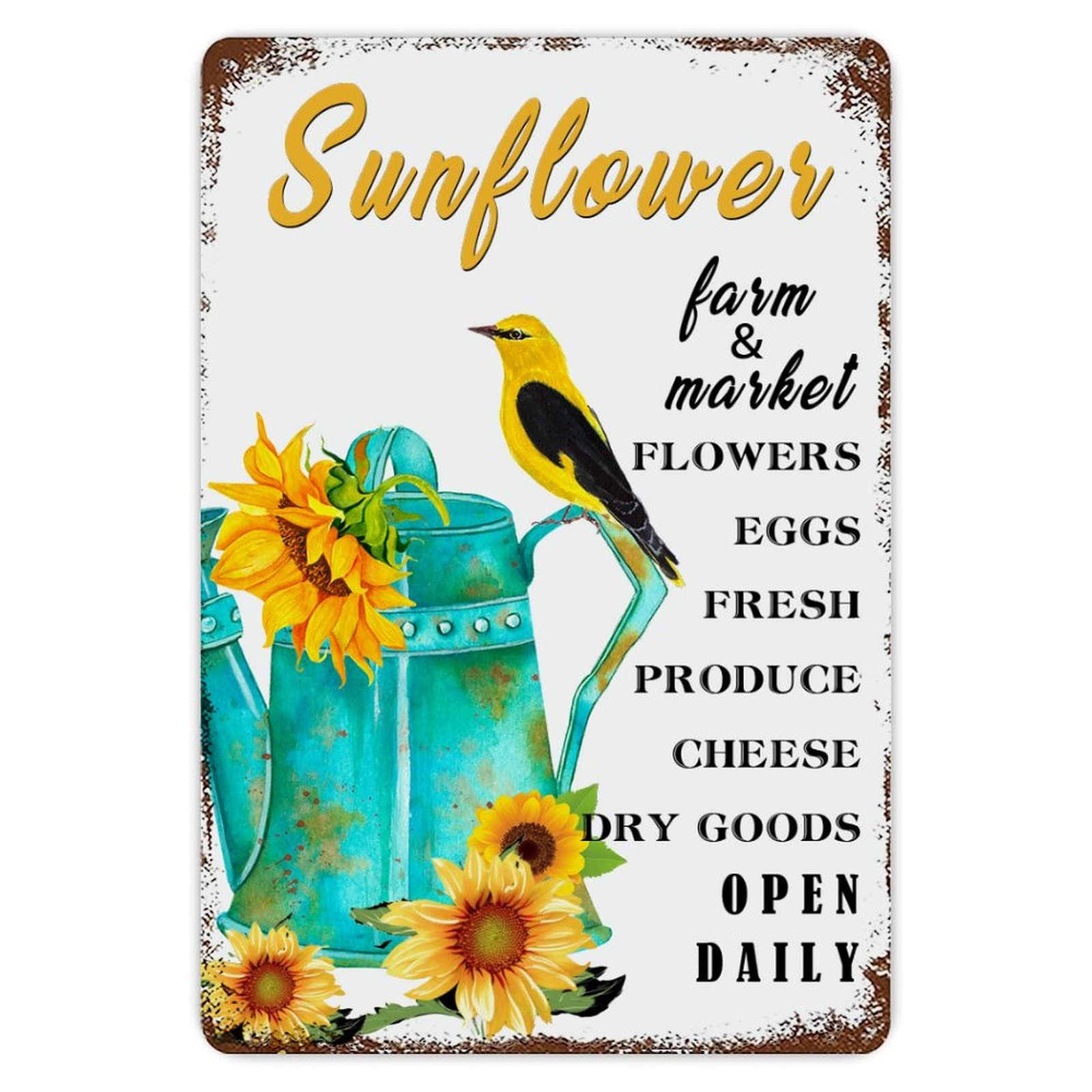 ENEDNATE Sunflower Farm Sign Flowers Eggs Fresh Open Daily Aluminum Sign 8x12 inch Vintage Metal Tin Sign Home Decor for Club Bar Garden Kitchen Restaurant