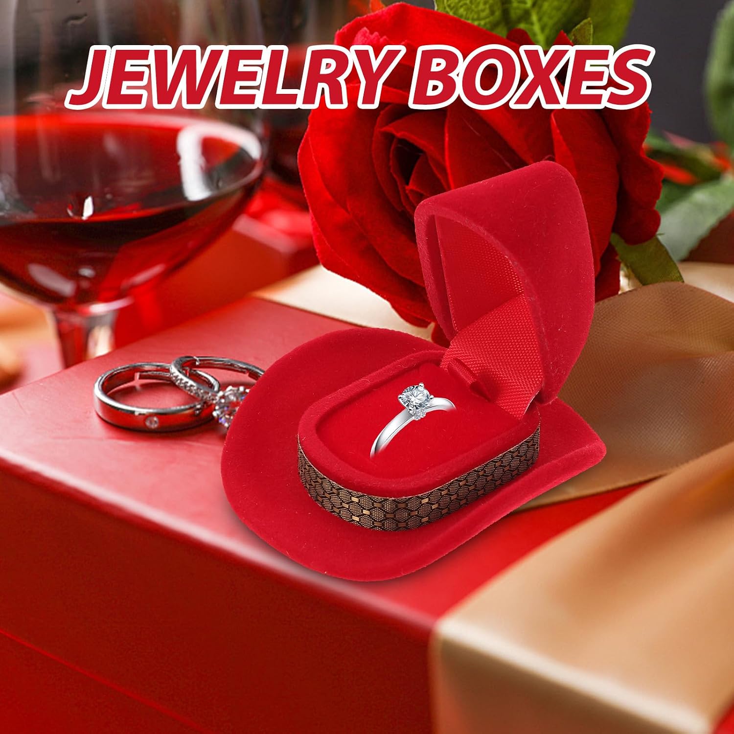 VOSAREA 3pcs Cowboy Hat Ring Box Western Cowboy Hat Jewelry Box Vintage Decorative Ring Storage Case for Engagement Wedding and Jewelry Display image 4