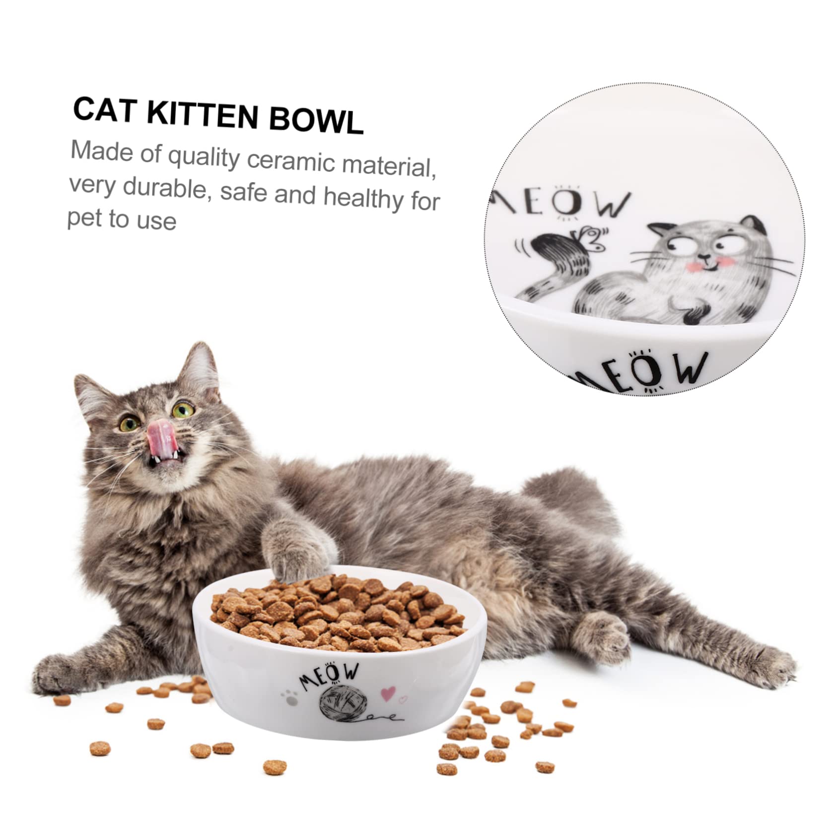 BESPORTBLE Bol de Chat Bols de Chat Bol d'eau pour Chat Nourriture pour Chats Non conteneur Croquette Chat récipient Chat Alimentation Arc de Chiot Arc de Chat Chiot céramique Blanche