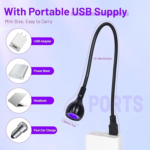 Miniatura 4 de AORAEM Lámpara LED de uñas de 3 W, portátil, secado de uñas, lámpara de secado de esmalte de gel con cuello de cisne negro para puntas de uñas de